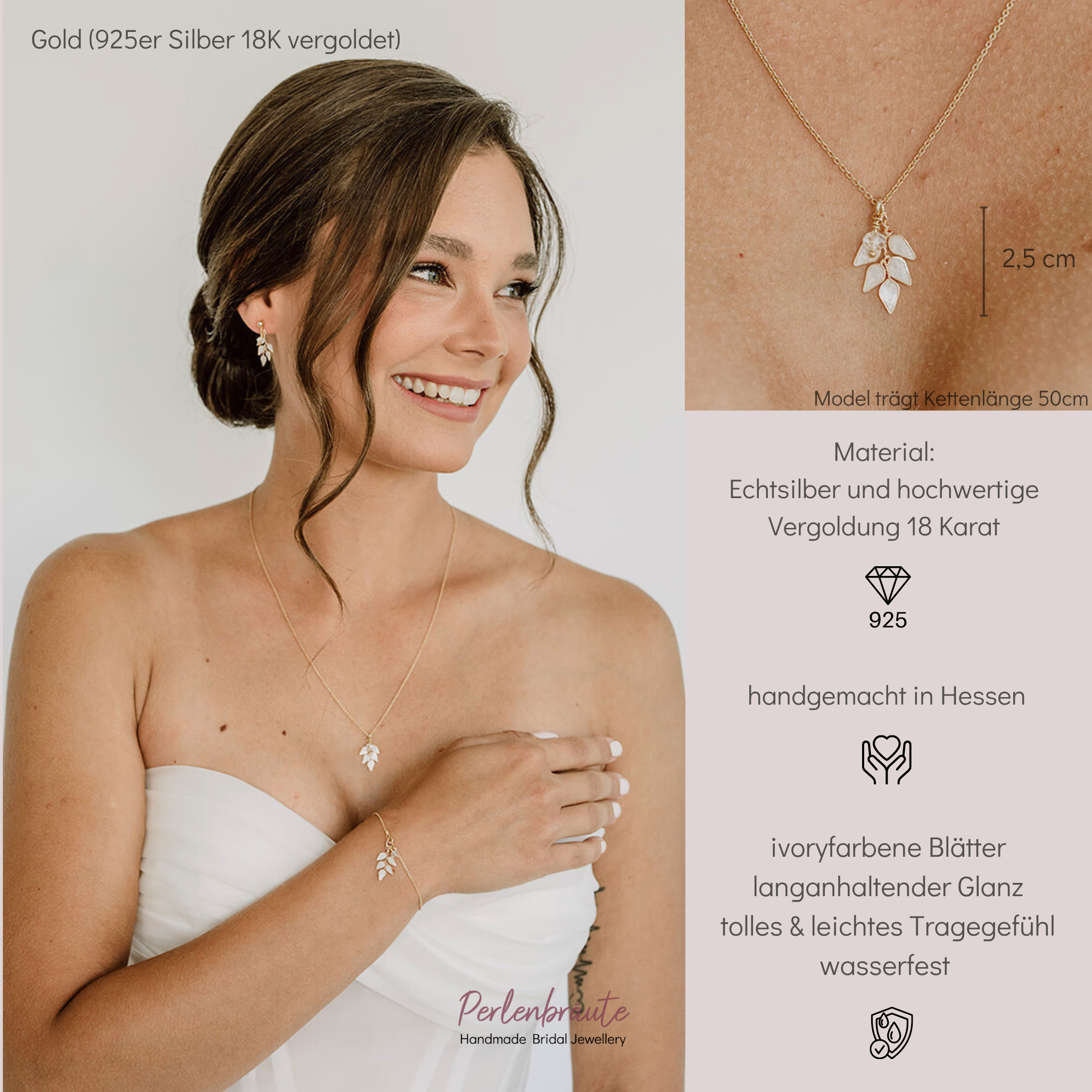 Lana | Halskette Braut mit Blatt ivory