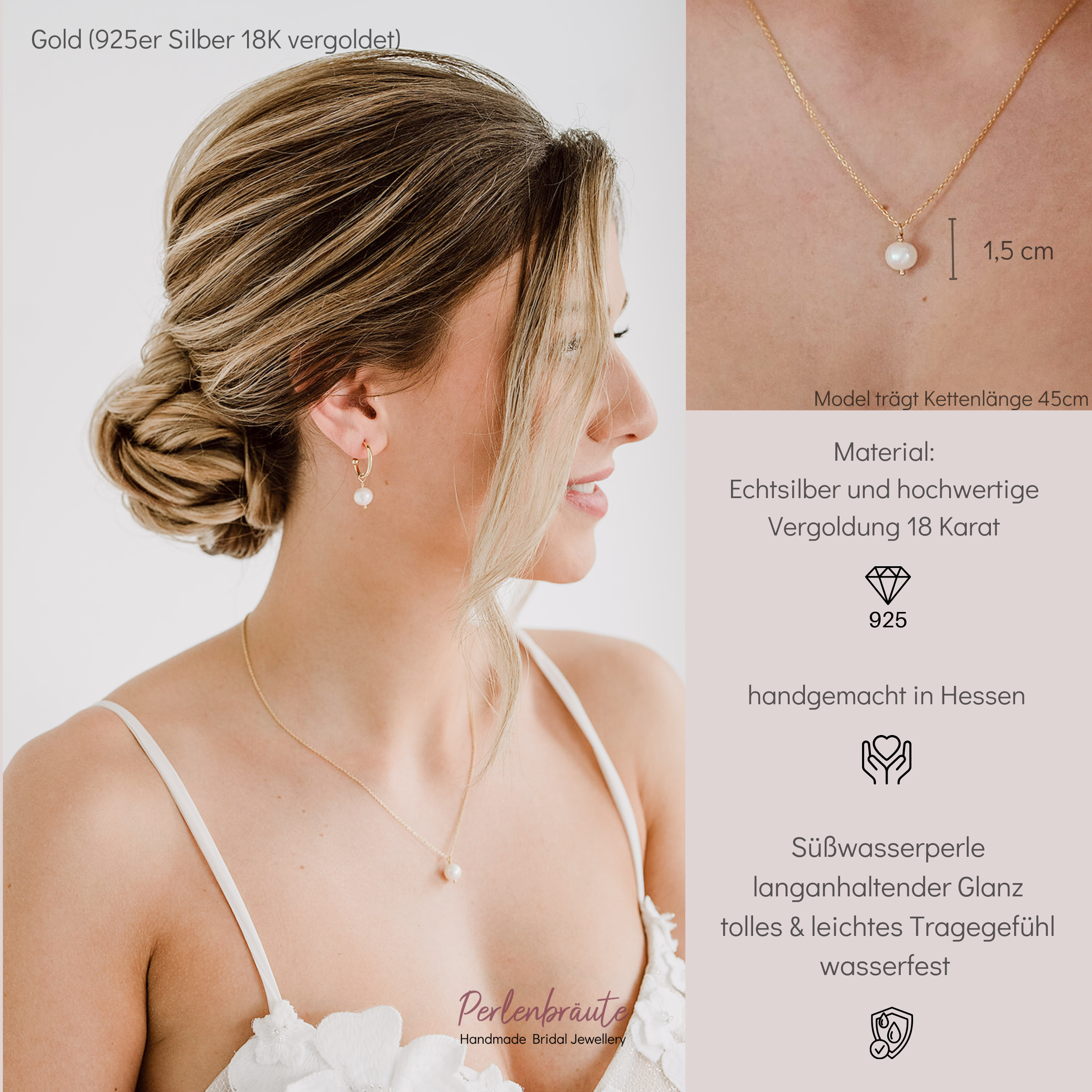 Linda | Halskette Hochzeit mit echter Süßwasserperle