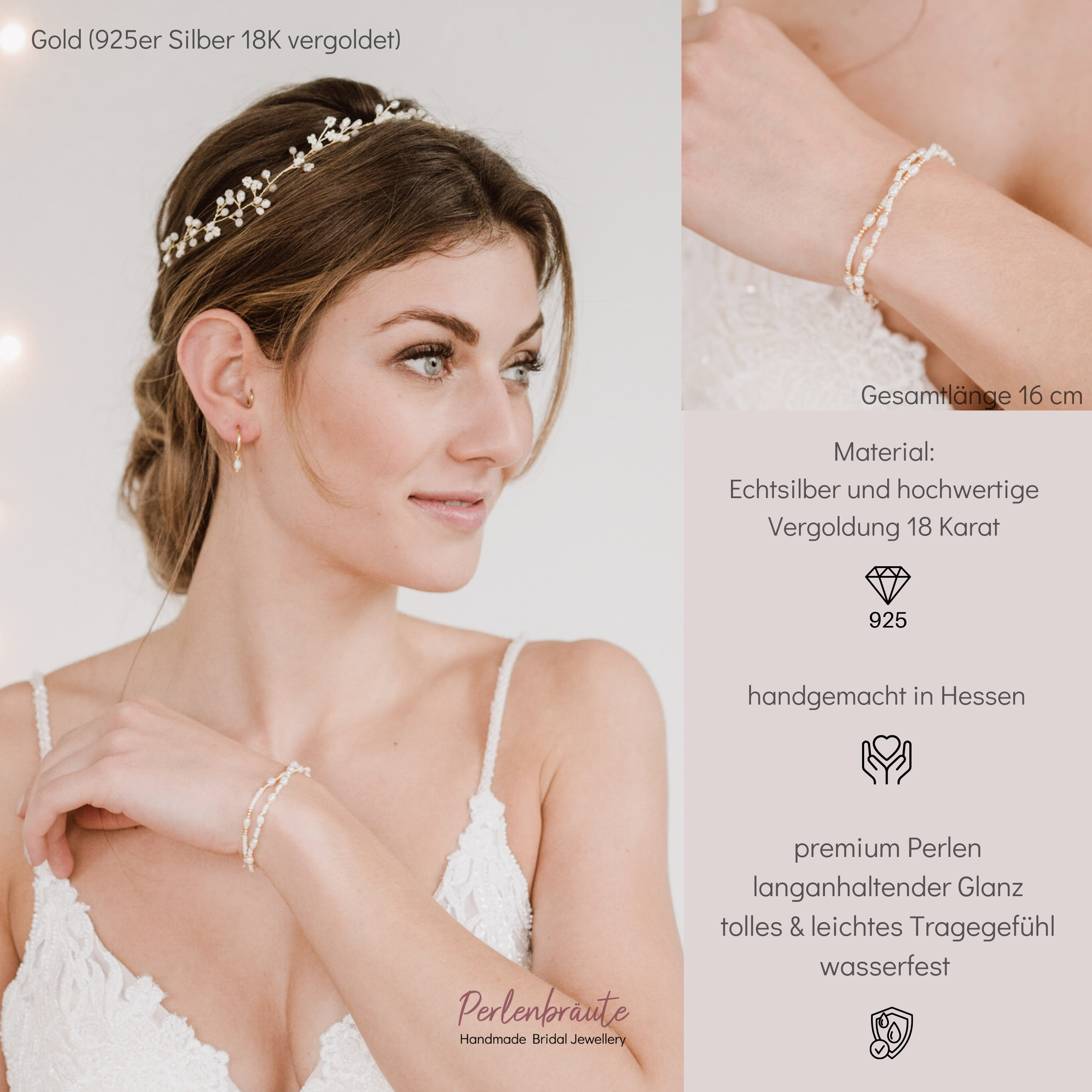 Linnea | Brautarmband mit kleinen echten Perlen - 2er Set