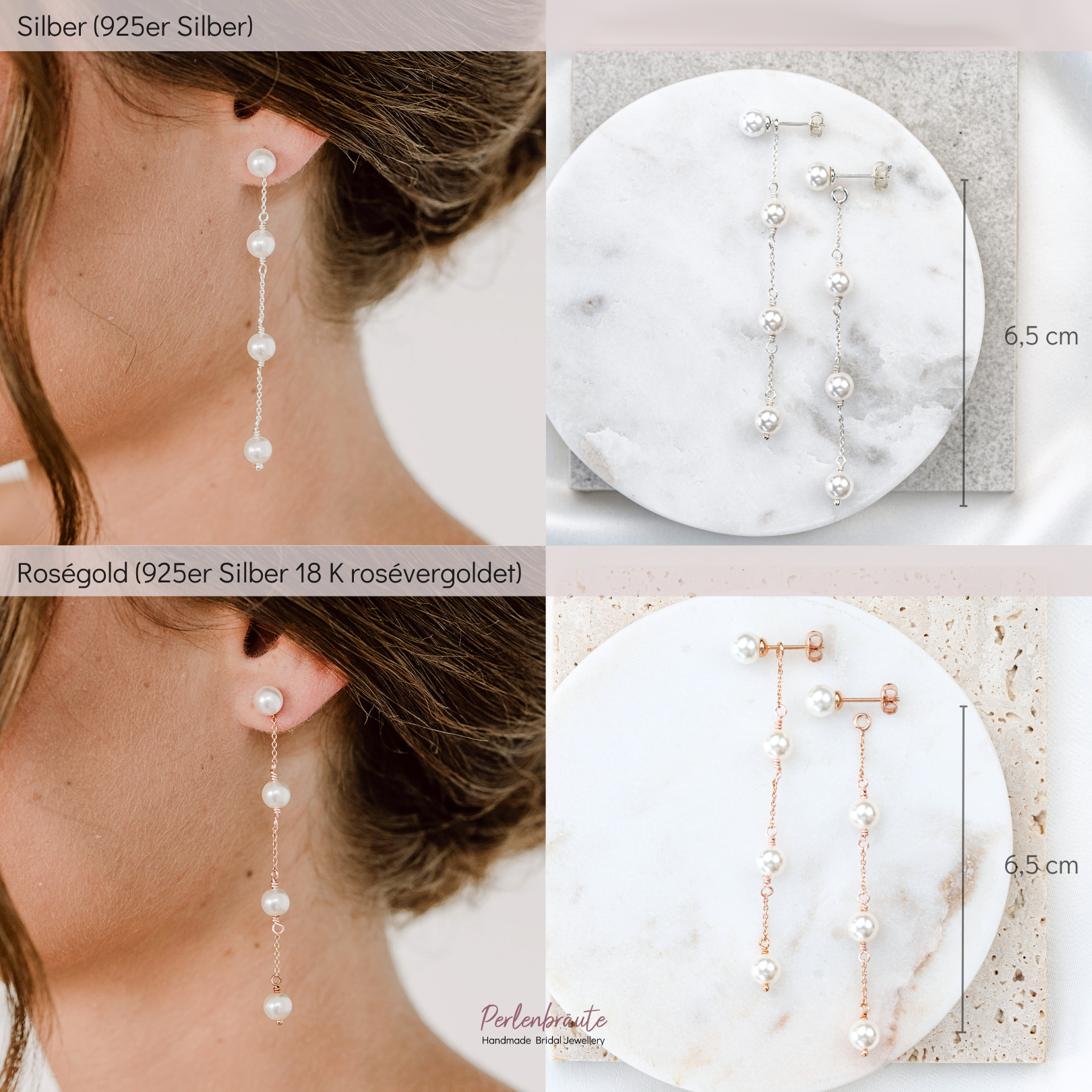 Lola | Ohrringe Hochzeit mit Perlen hängend