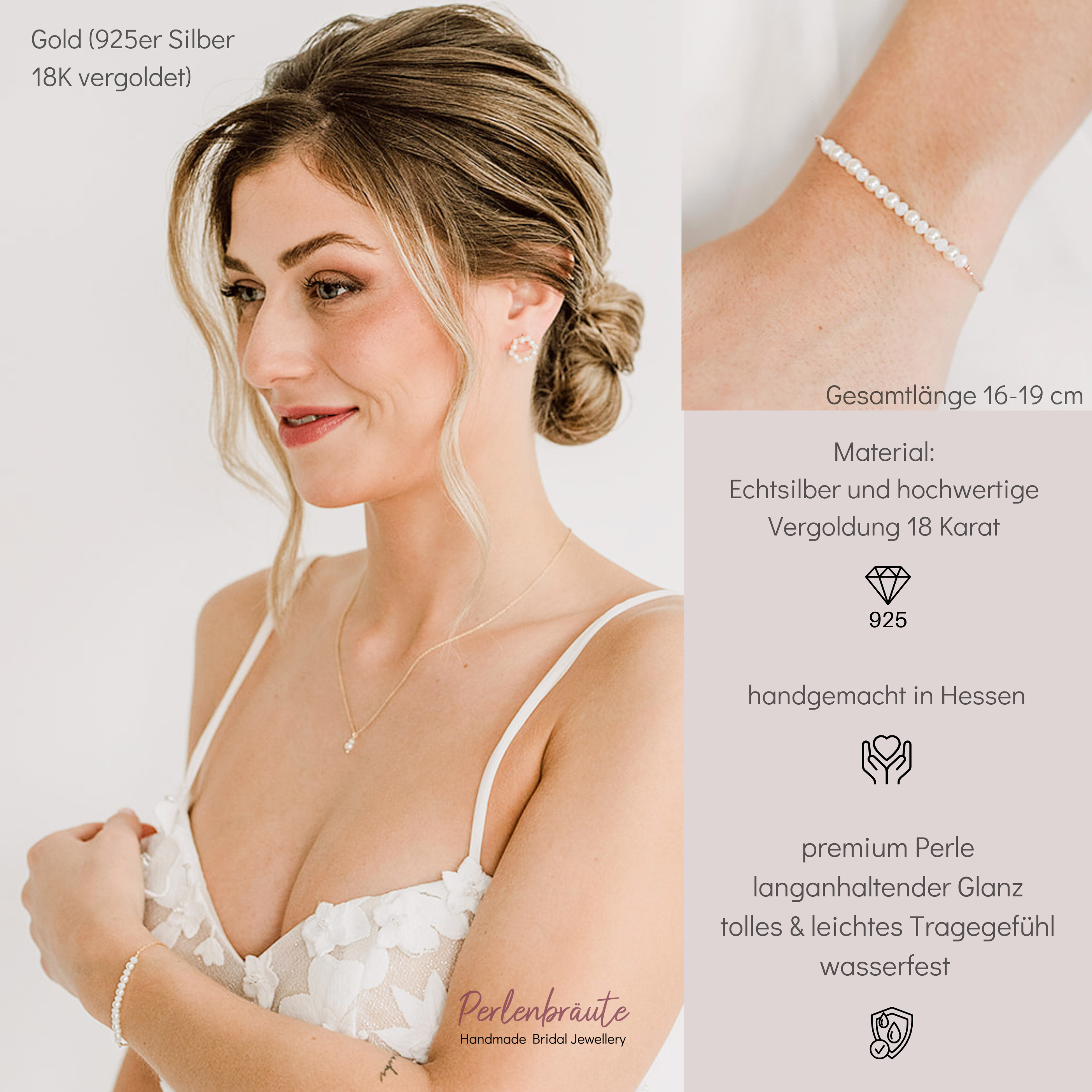 Mila | Armband Hochzeit mit Perlen dezent