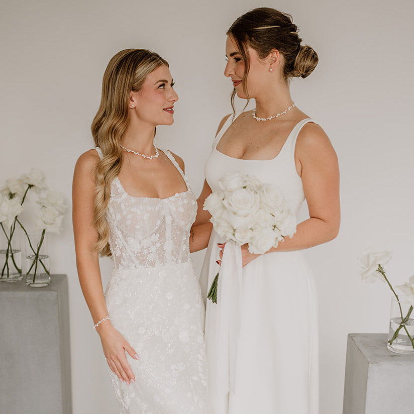 Jasmin | Braut Halskette mit Perlen schwebend