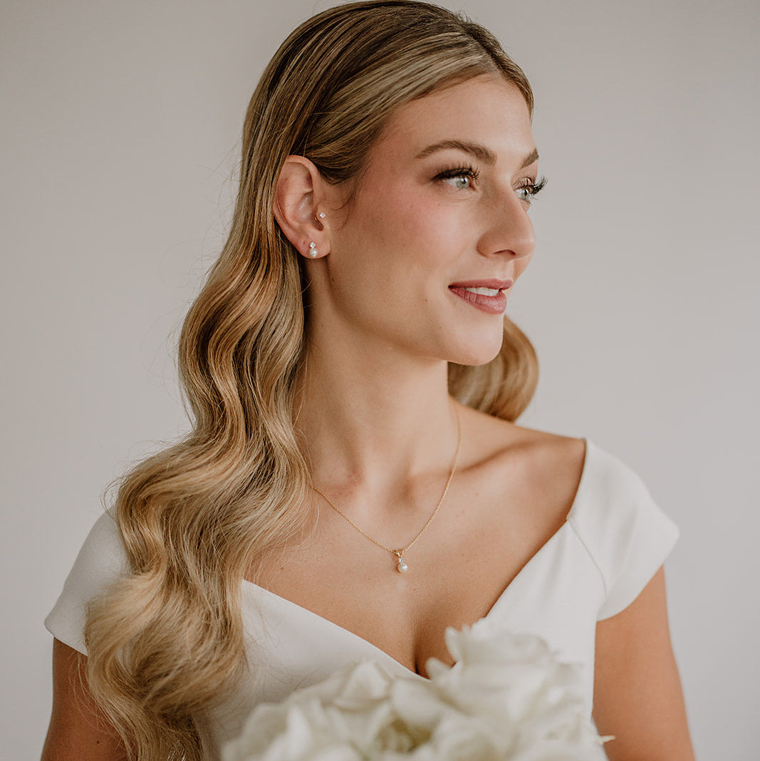 Smilla | Brauthalskette mit Perle und Zirkonia Kristall