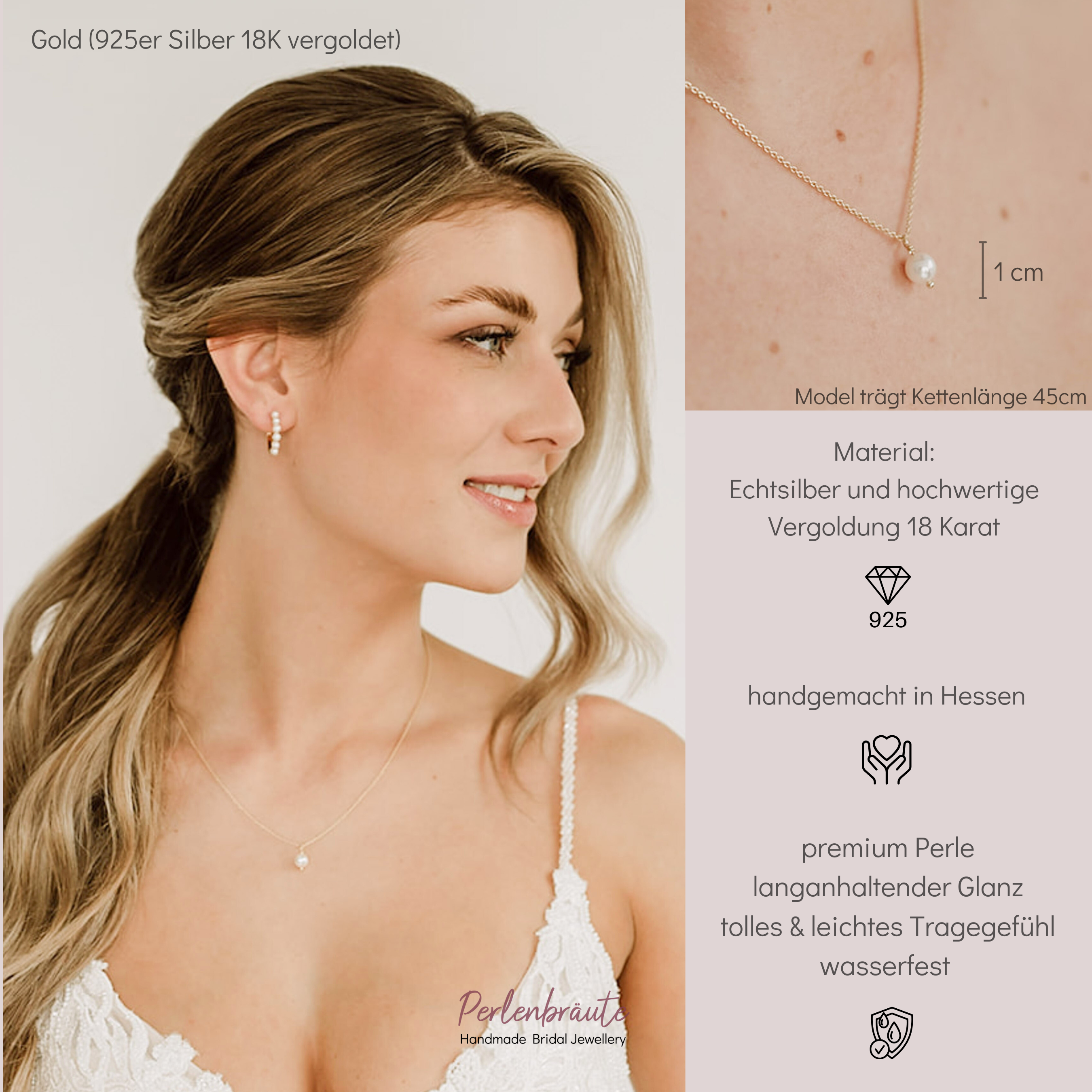 Perla 6mm | Halskette Braut mit kleiner veganer Perle