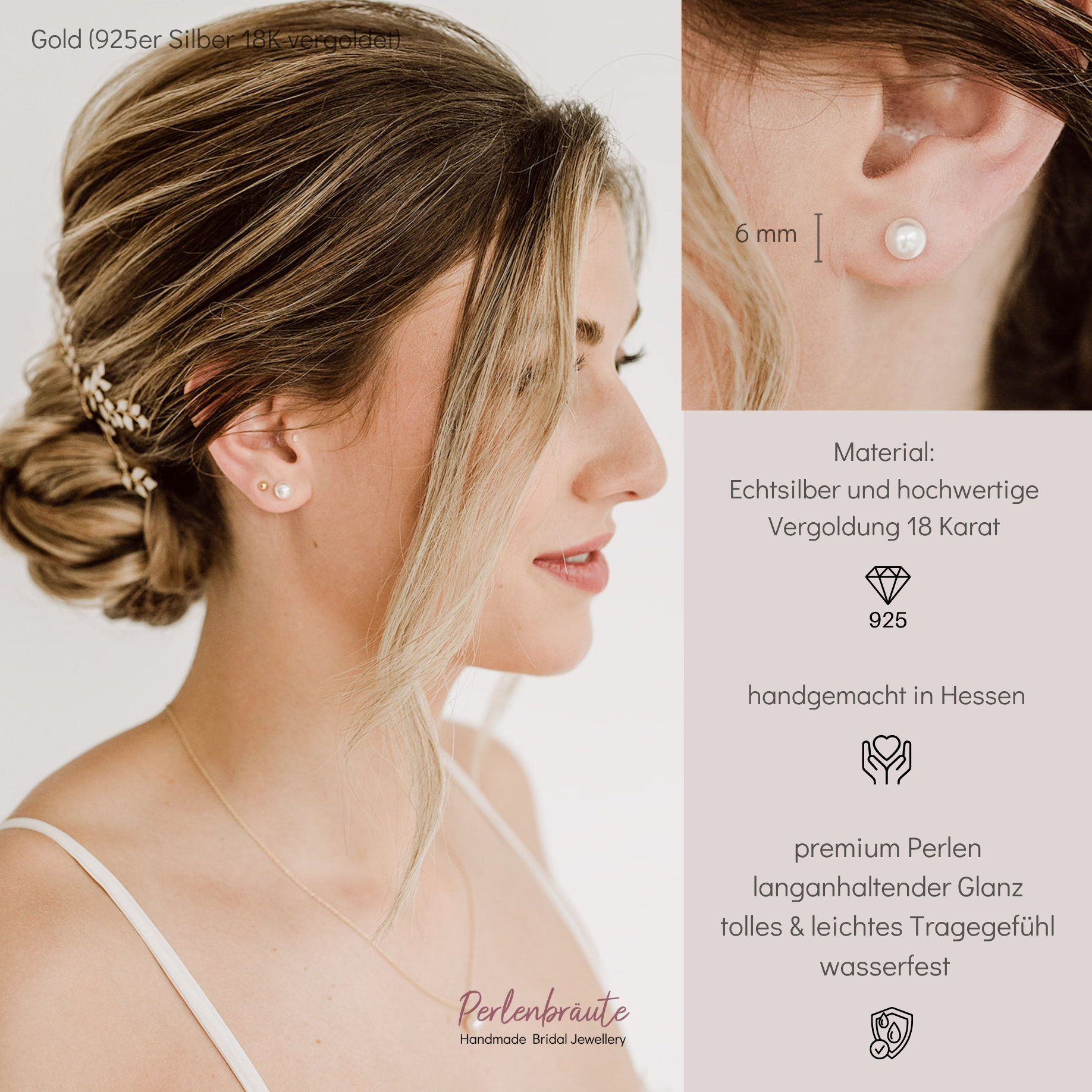 Perla 6mm | schlichte Perlenstecker Hochzeit