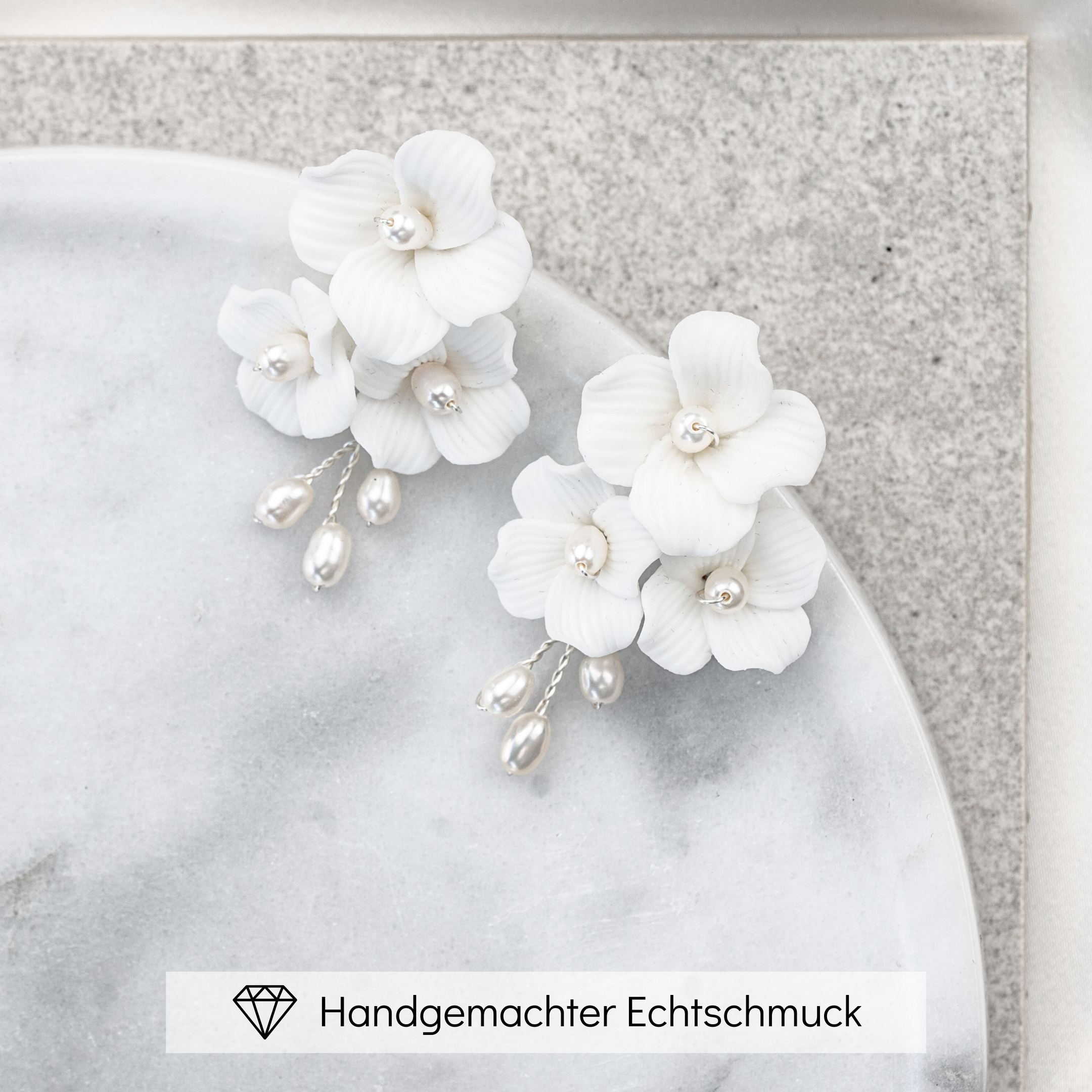 Coco klein | Brautohrringe mit weißen Blüten und echten Perlen