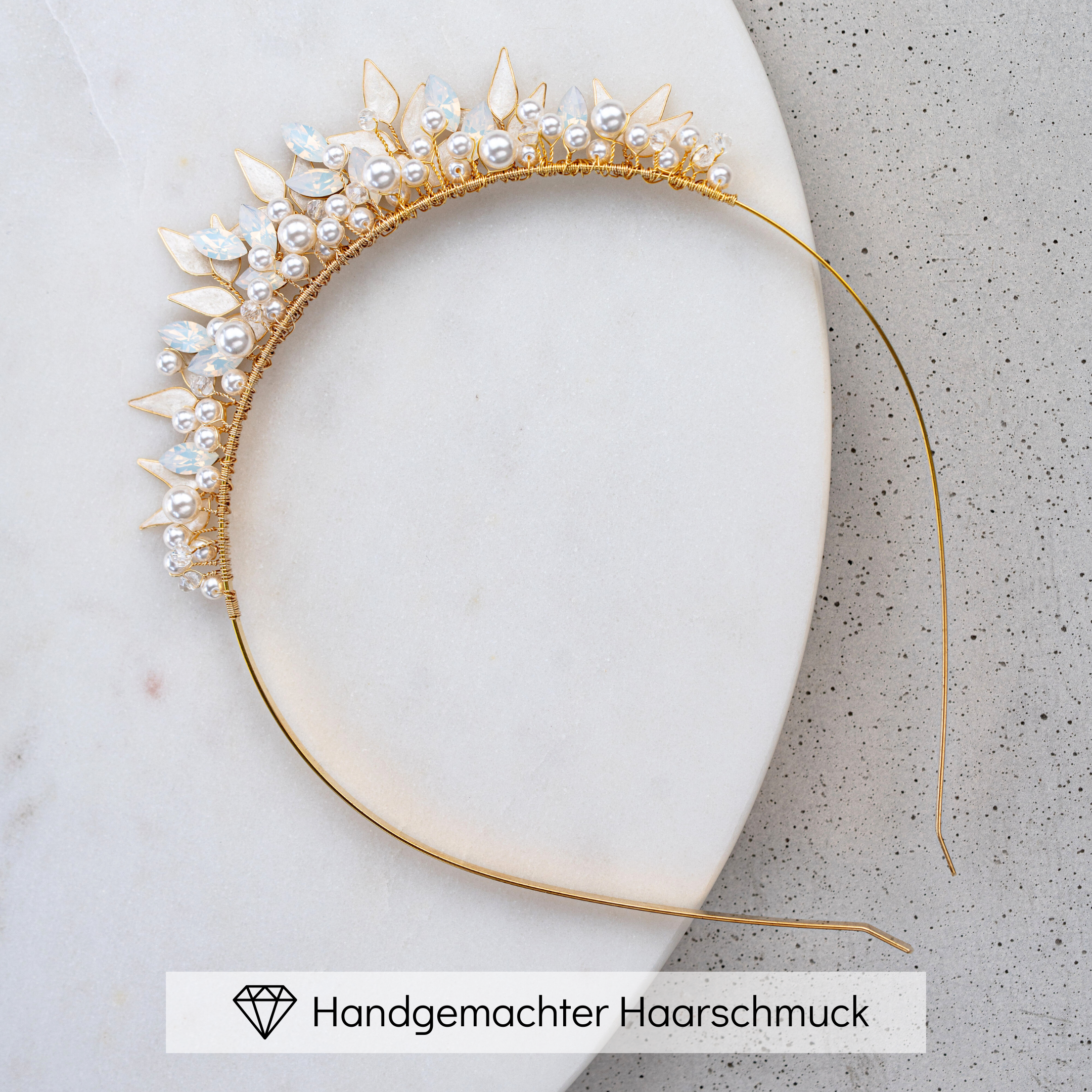 Greta | Diadem Krone - Braut Haarreif mit Perlen und Kristallen
