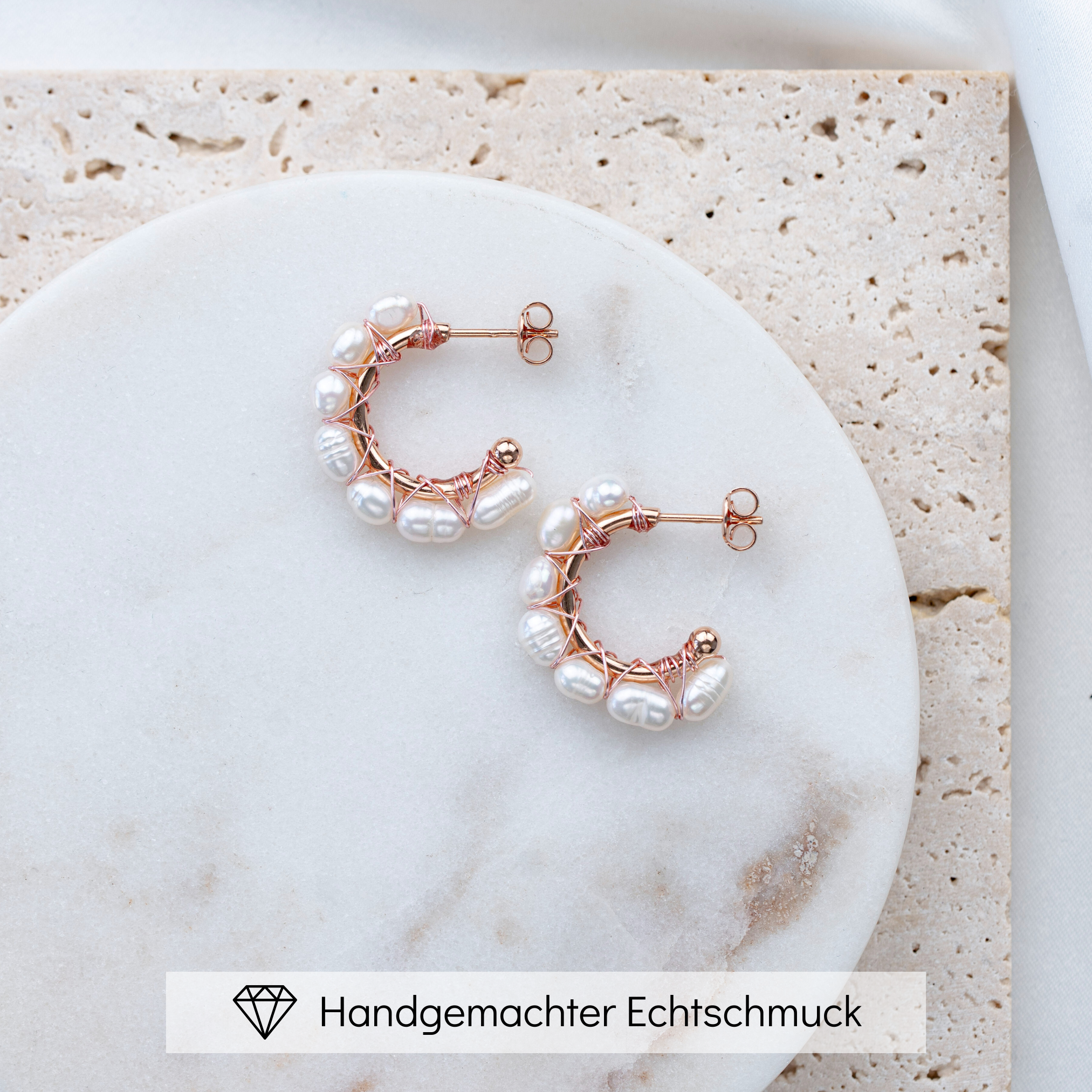 Heidi | Ohrringe Hochzeit - Creolen mit echten Perlen