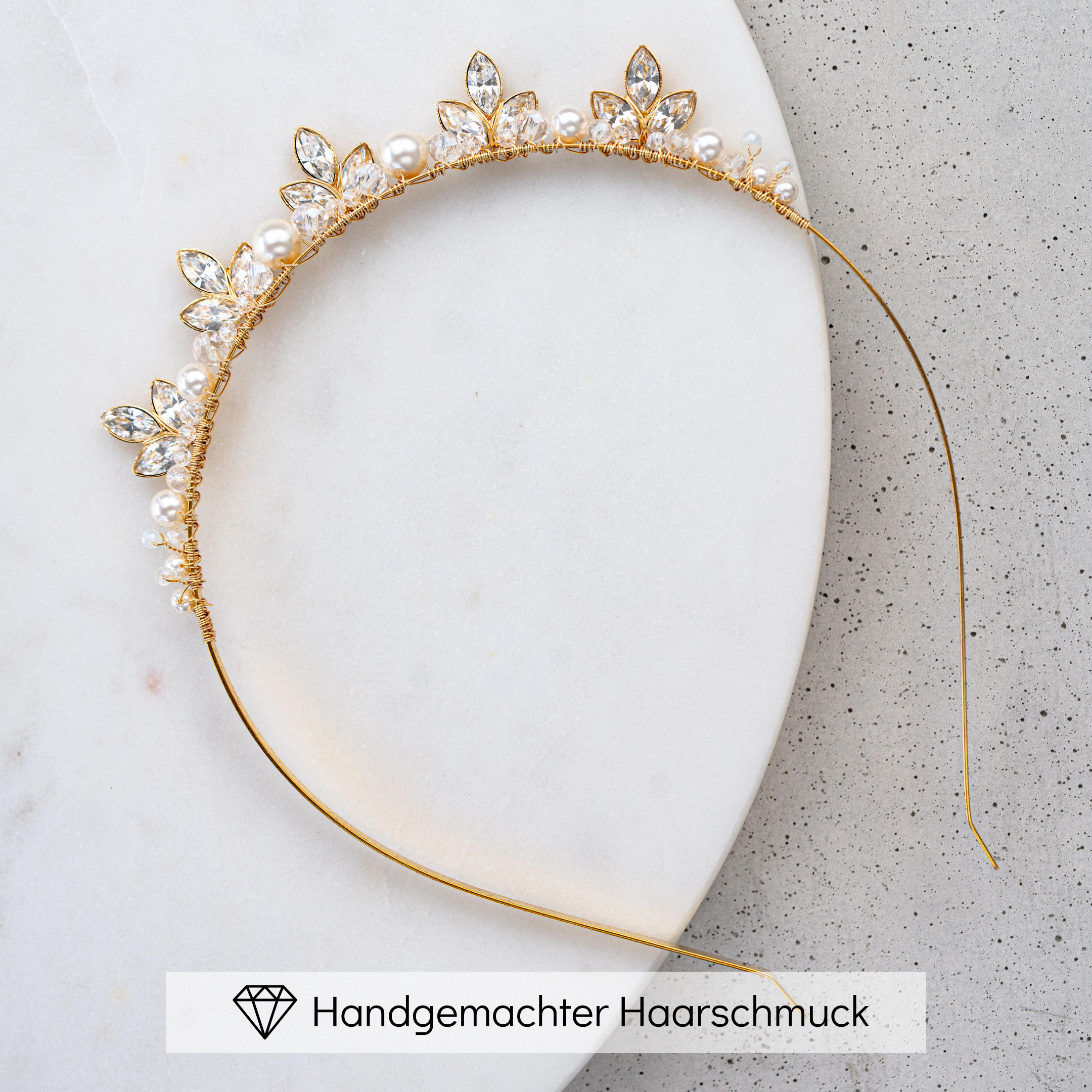 Kate | Diadem Hochzeit Haarreif mit Perlen und Kristallen Krone