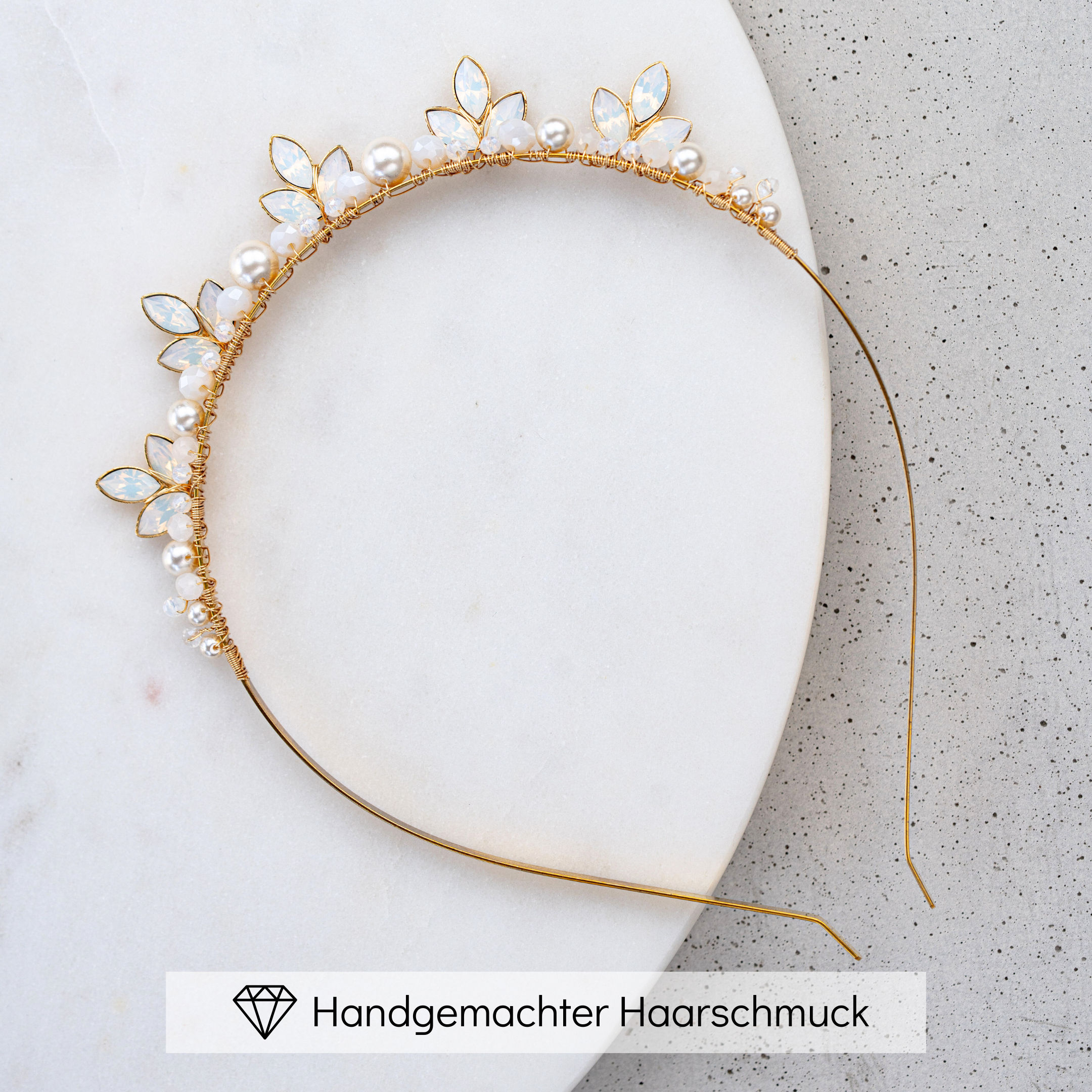 Kate | Diadem Hochzeit Haarreif mit Perlen und Kristallen Krone