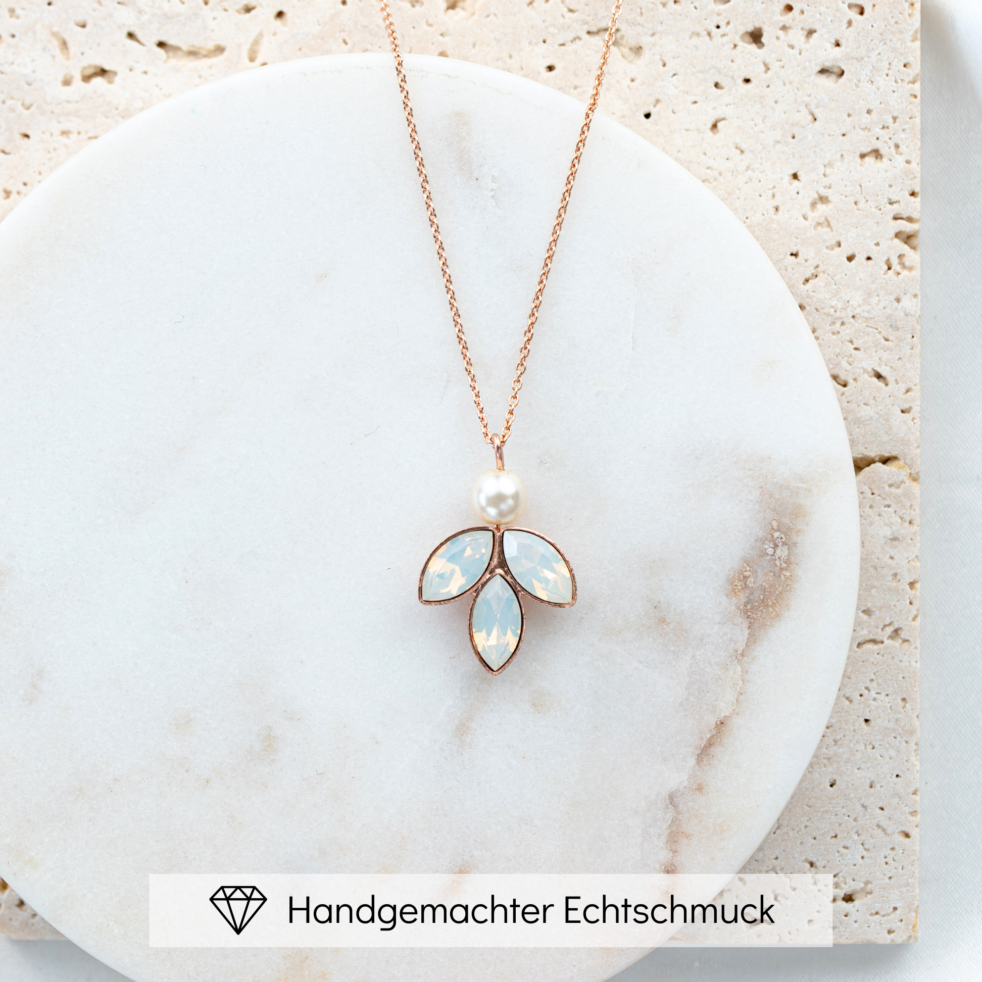 Kate | Braut Halskette mit Perle und Kristalle