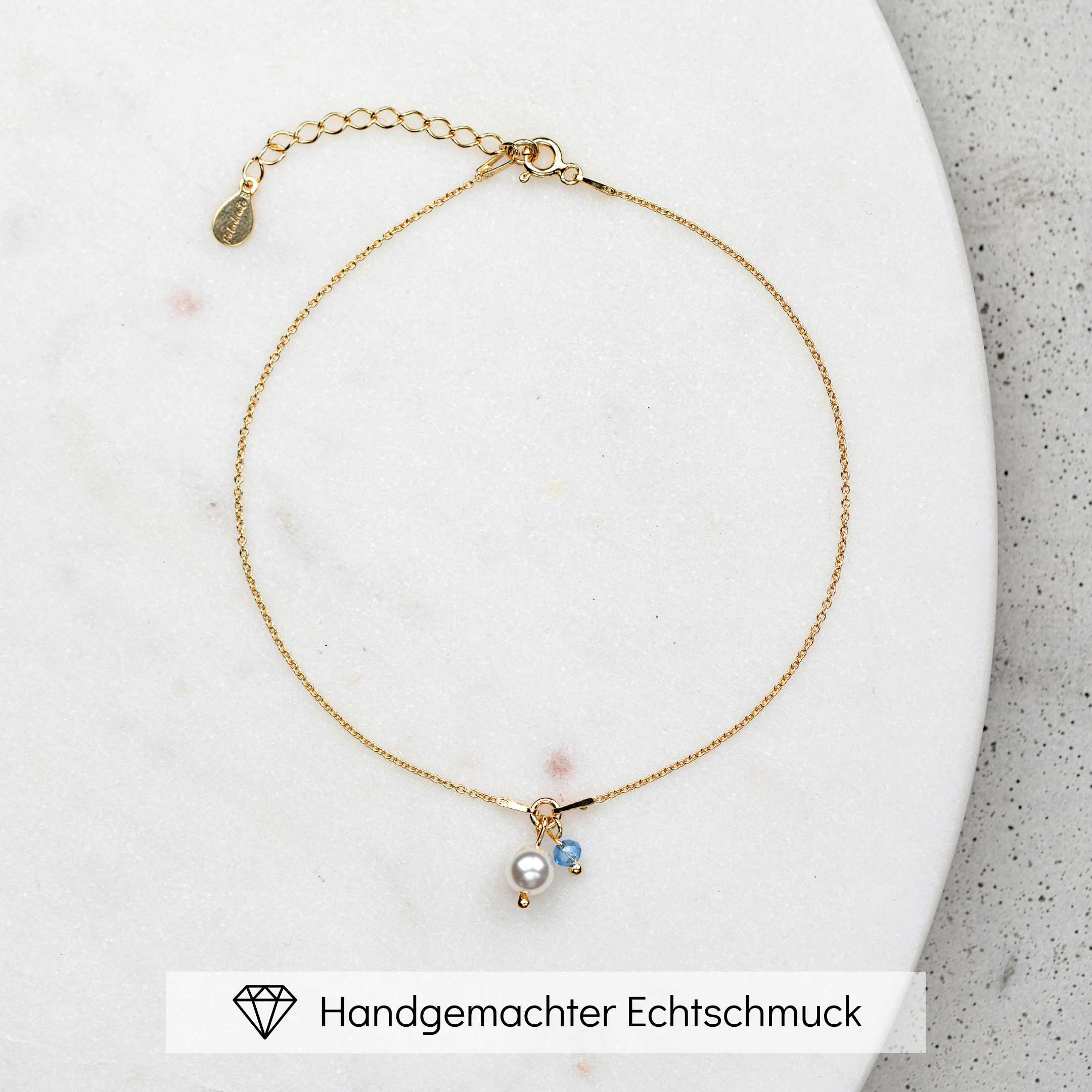 Saphira | Braut Fußkettchen mit blauem Kristall