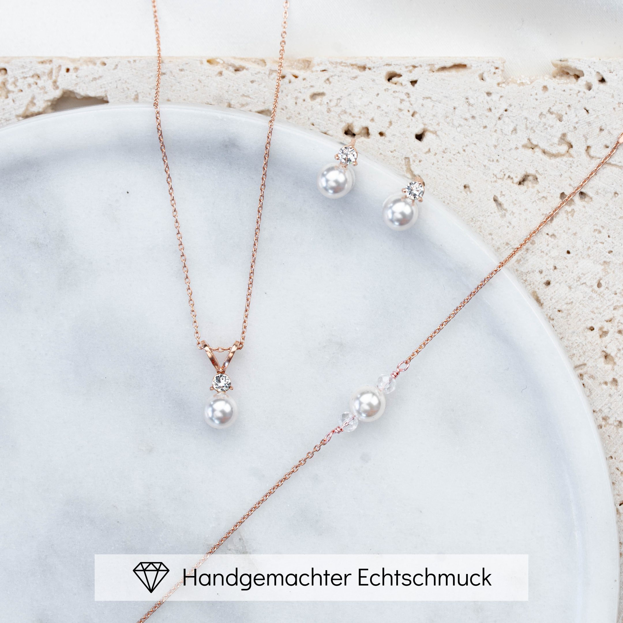 Smilla | Brautschmuck Set mit Perle & Zirkonia Kristall