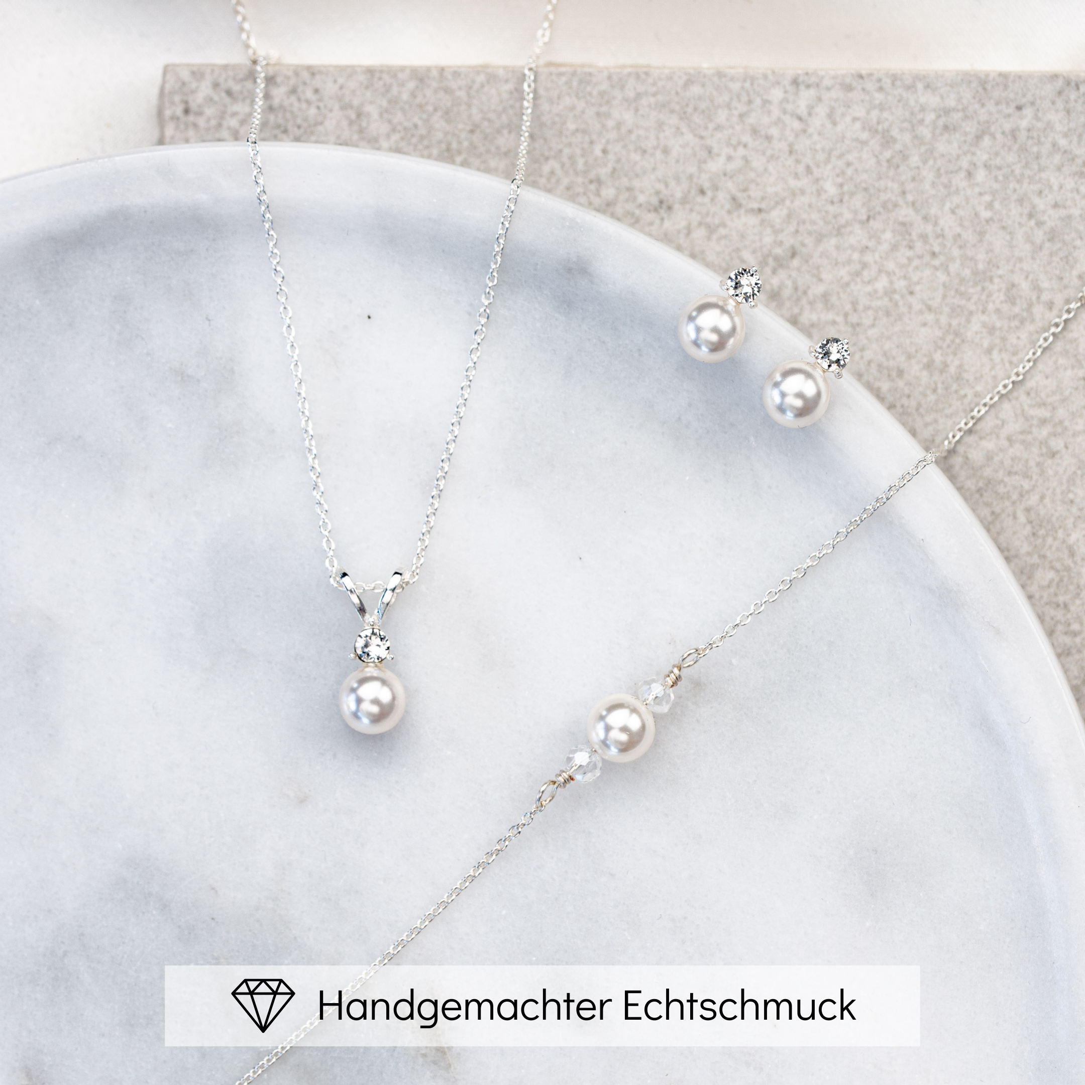 Smilla | Brautschmuck Set mit Perle & Zirkonia Kristall