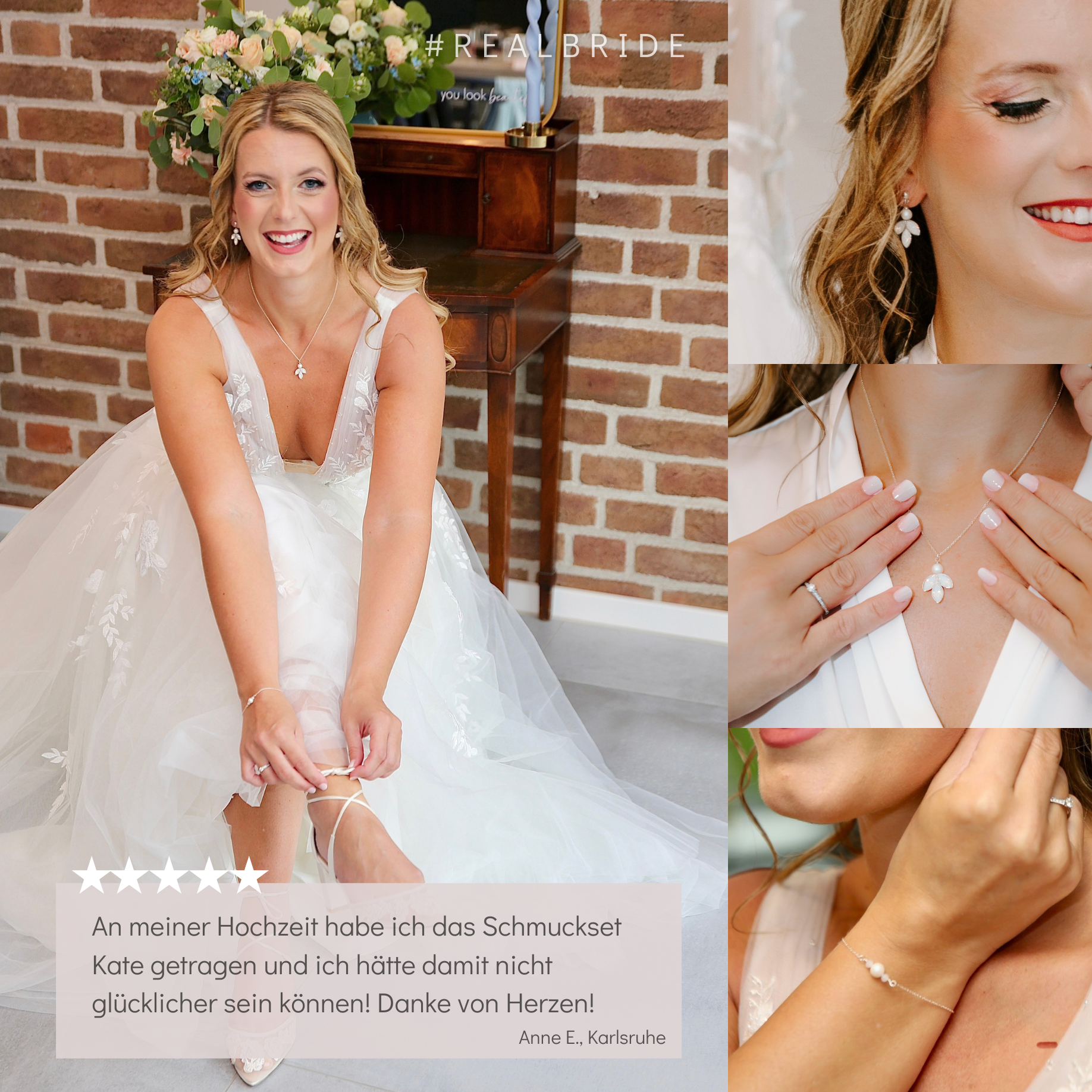 Kate | Braut Halskette mit Perle und Kristalle