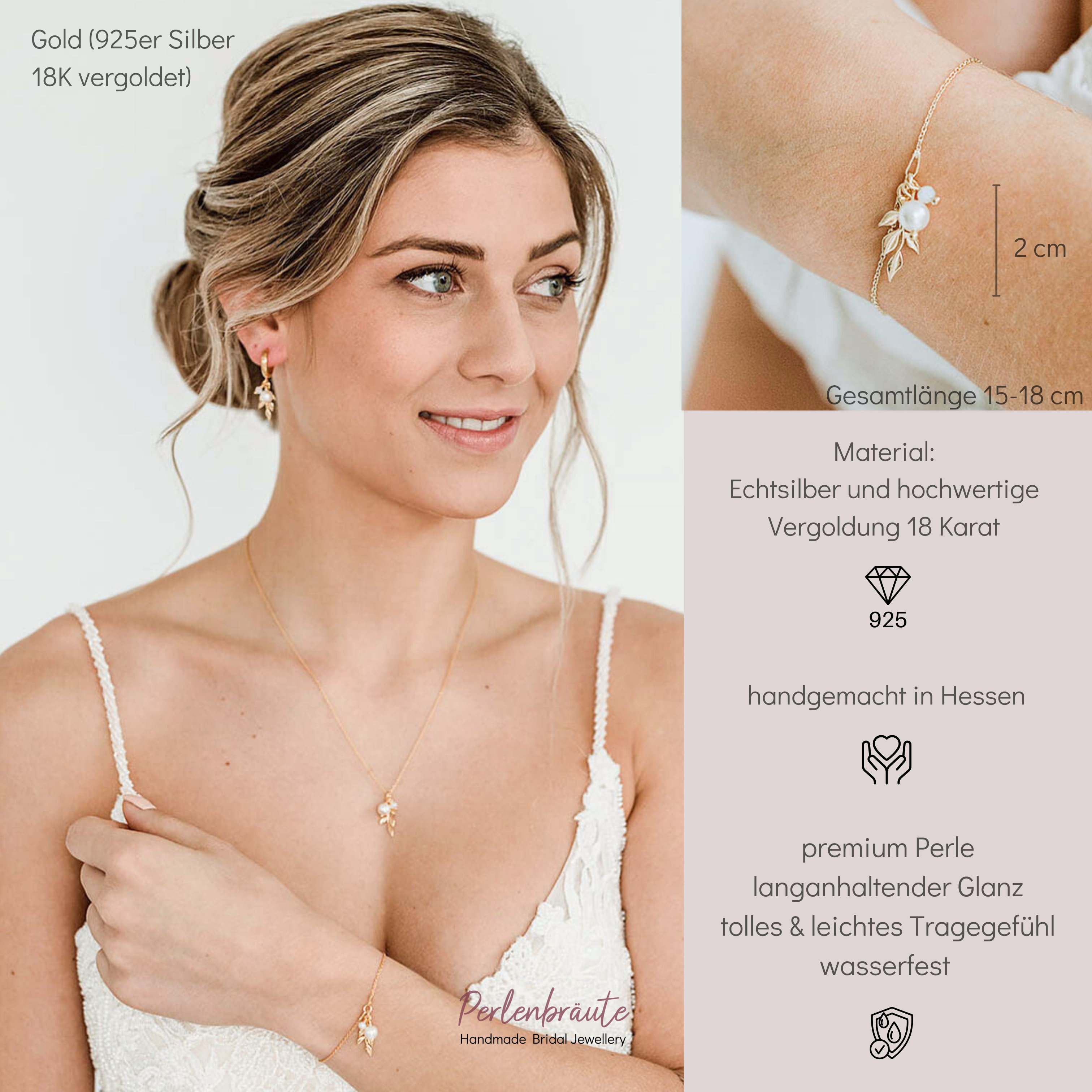 Resi | Brautarmband mit Blatt und Perle