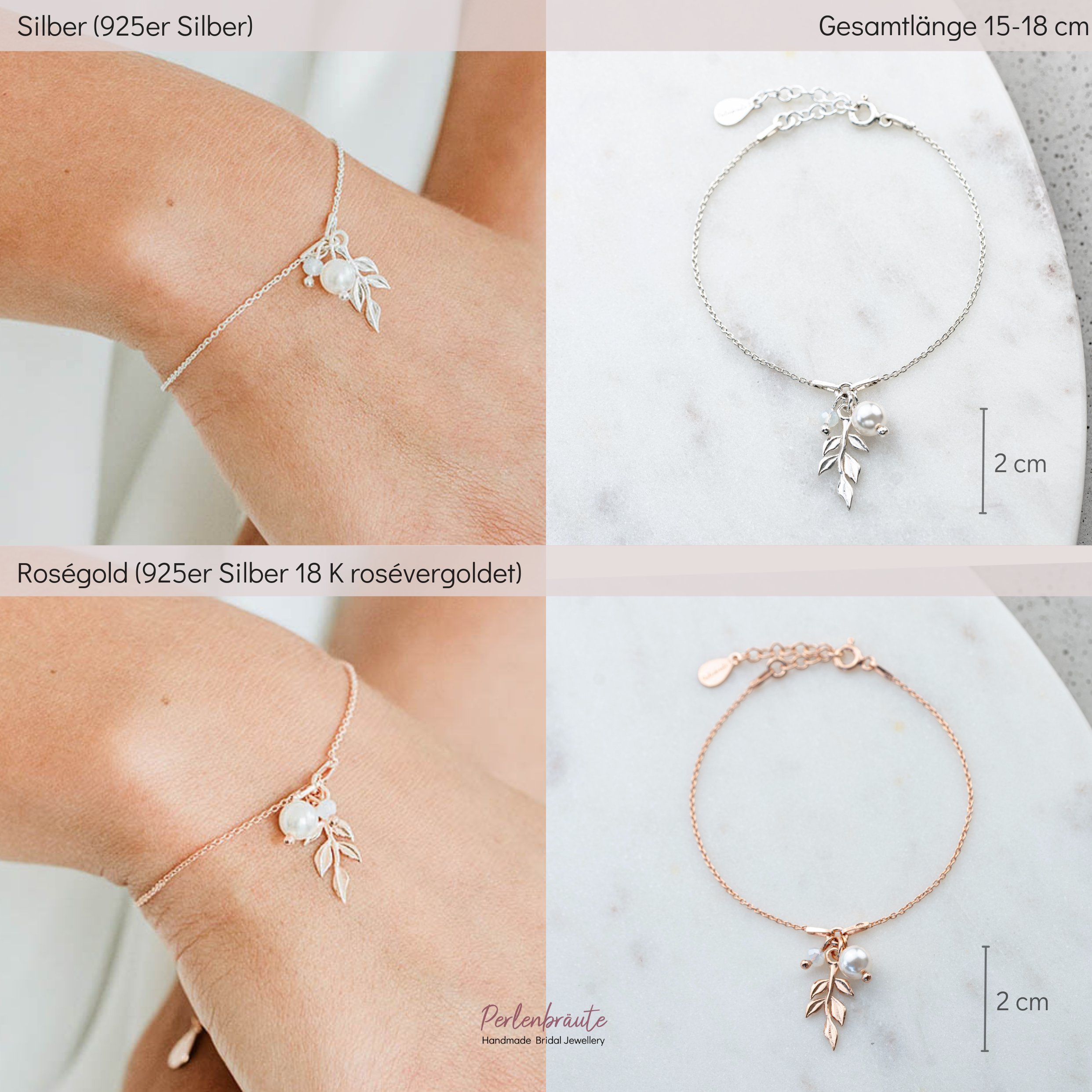 Resi | Brautarmband mit Blatt und Perle