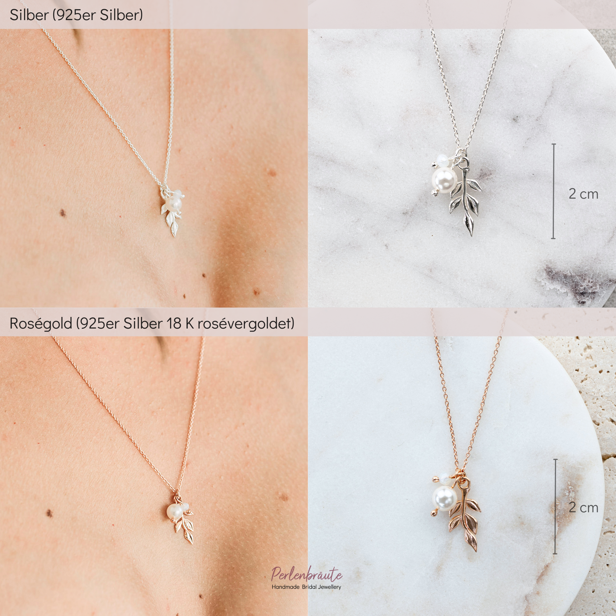 Resi | Halskette Braut mit Blatt und Perlen