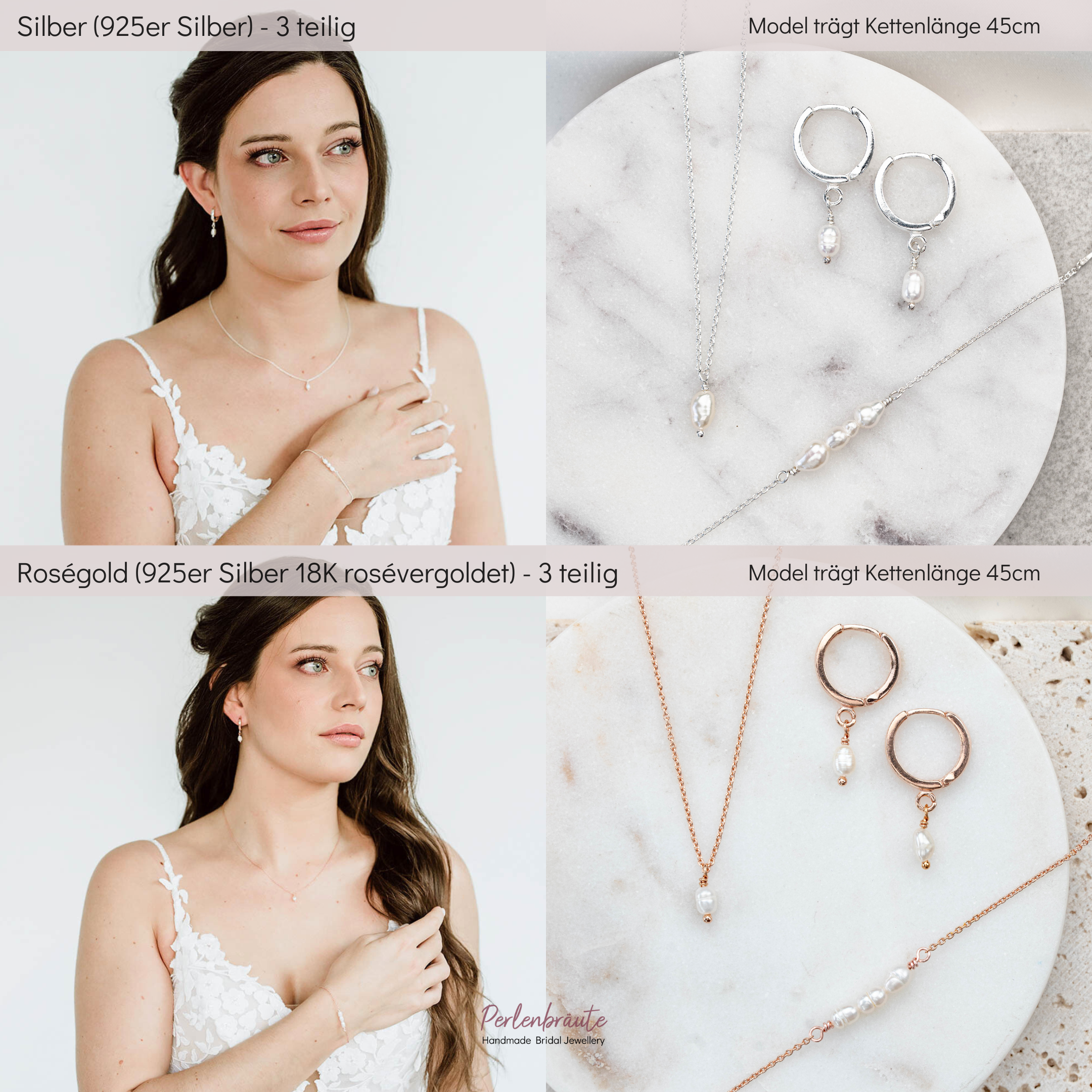 Amelie | Brautschmuck Set mit Süßwasserperle - echte Perle