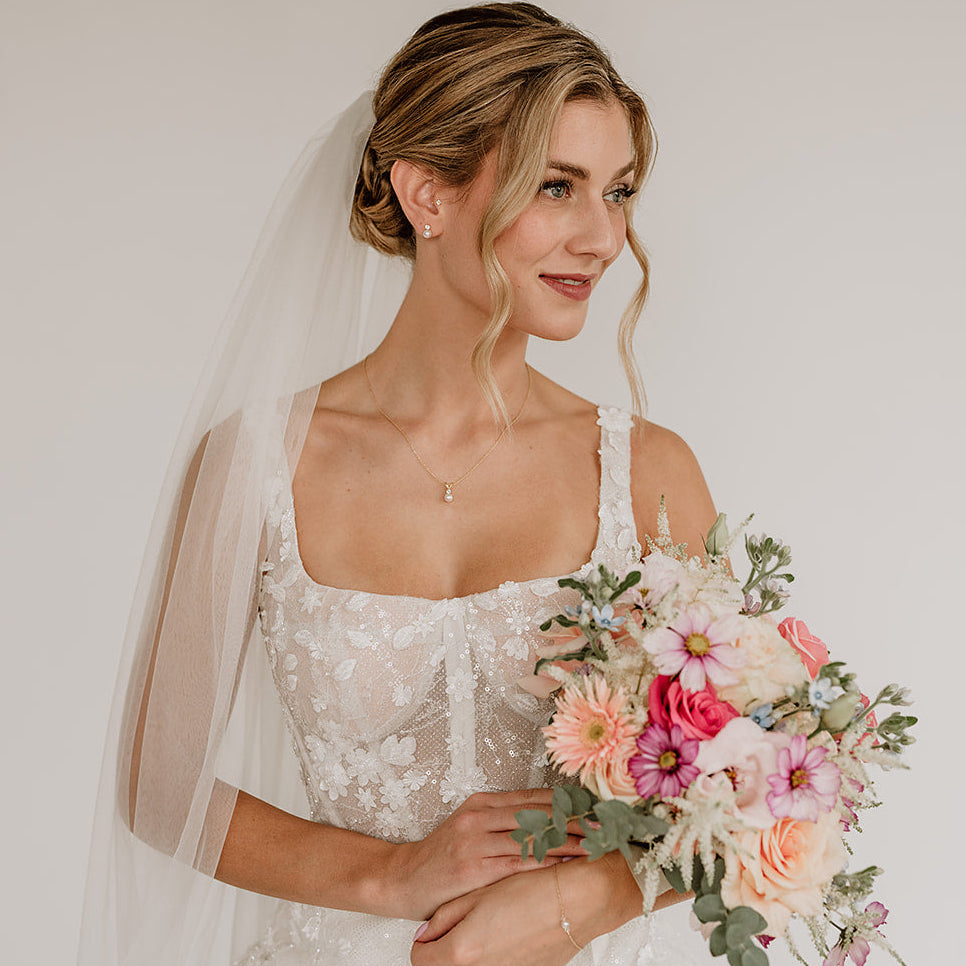 Smilla | Brautschmuck Set mit Perle & Zirkonia Kristall