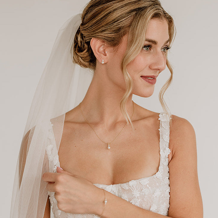 Smilla | Brautschmuck Set mit Perle & Zirkonia Kristall