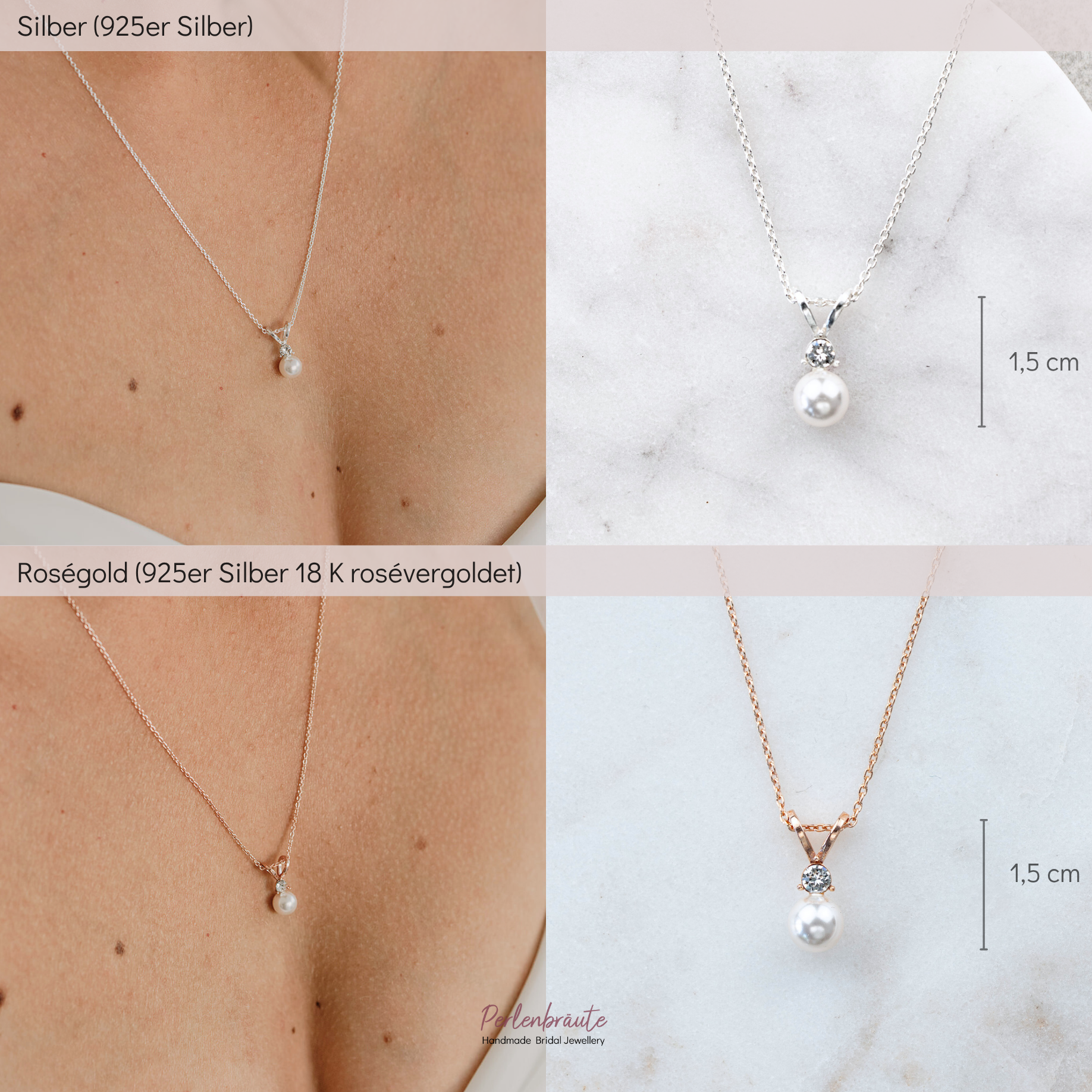 Smilla | Brauthalskette mit Perle und Zirkonia Kristall