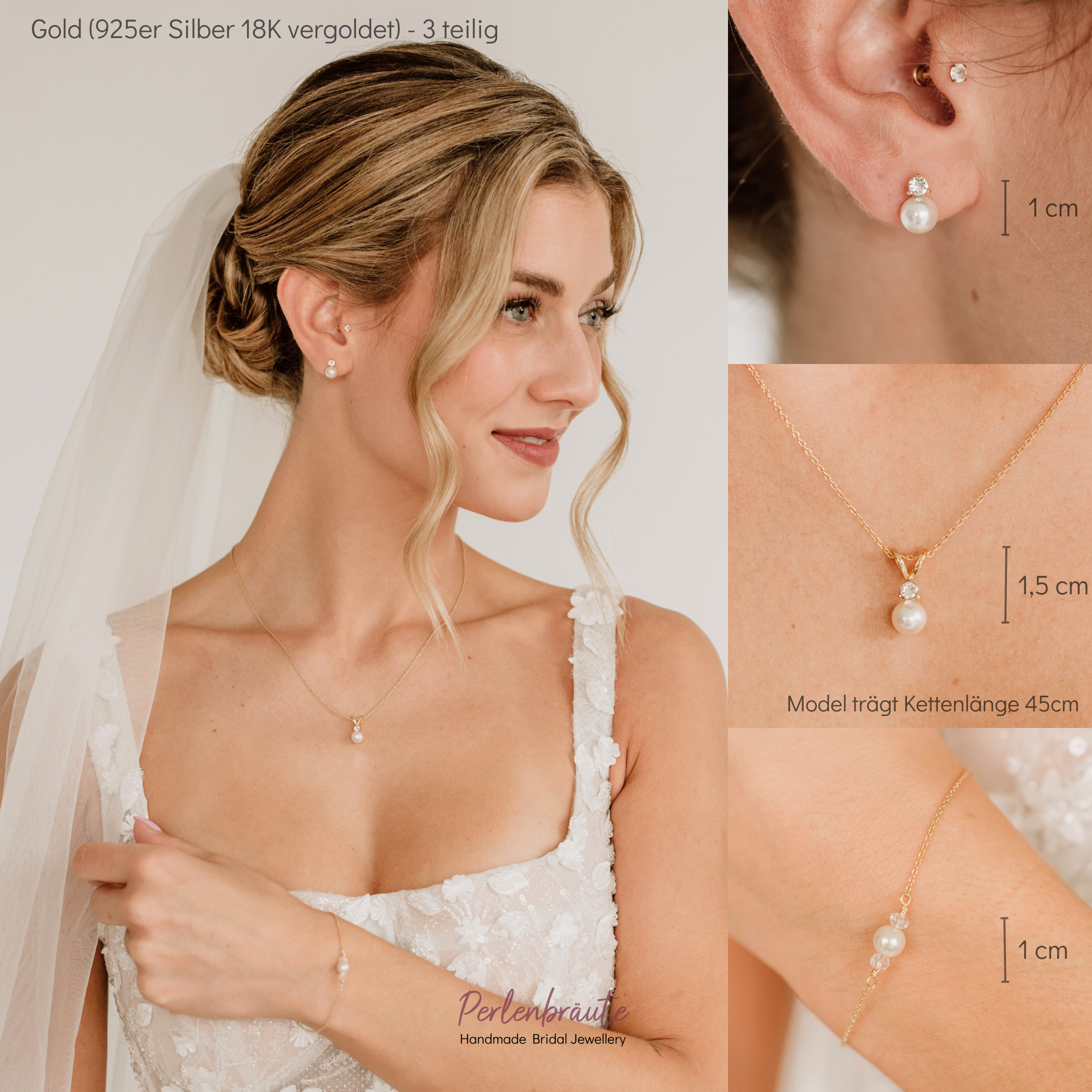 Smilla | Brautschmuck Set mit Perle & Zirkonia Kristall