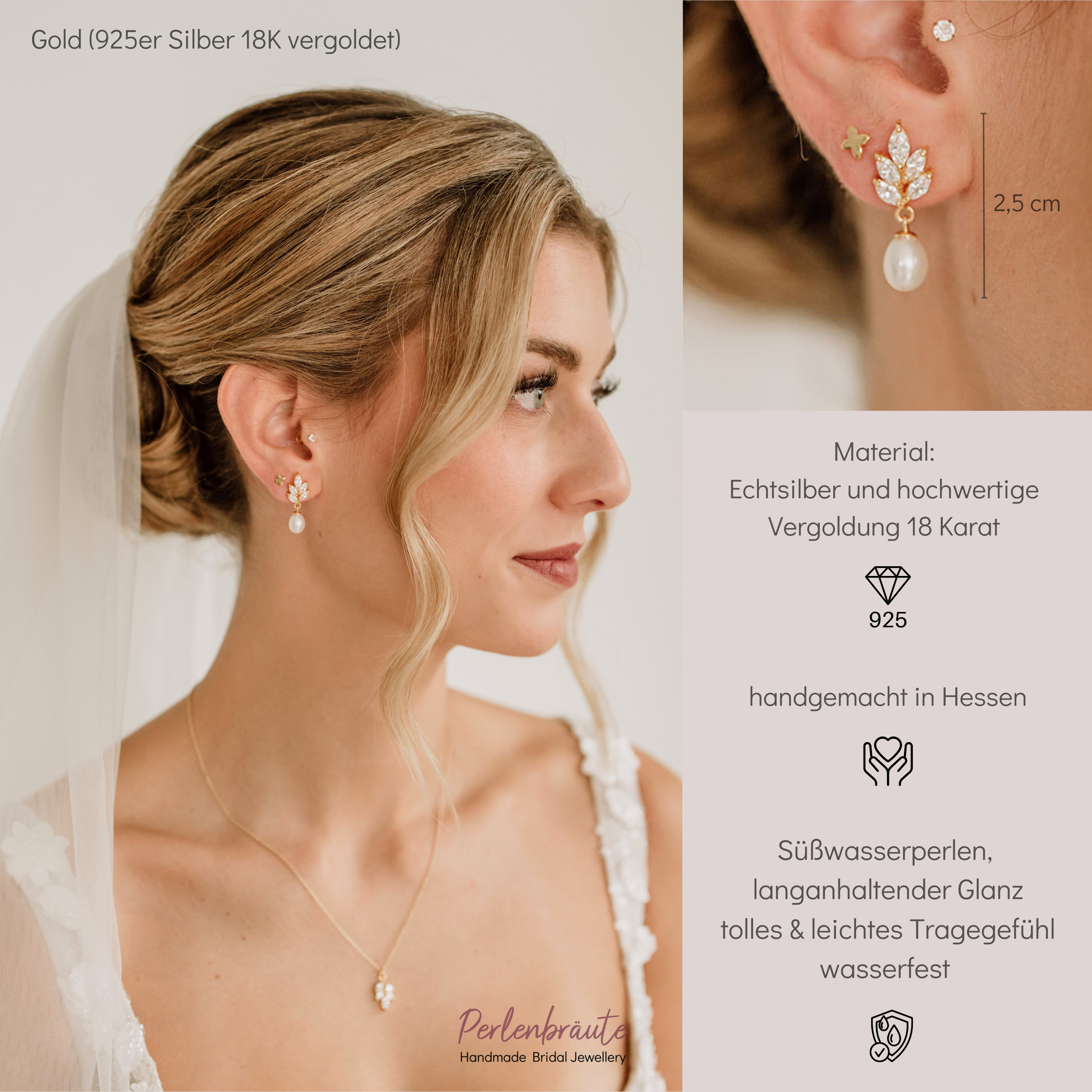 Tilla | Braut Ohrringe mit echter Perle