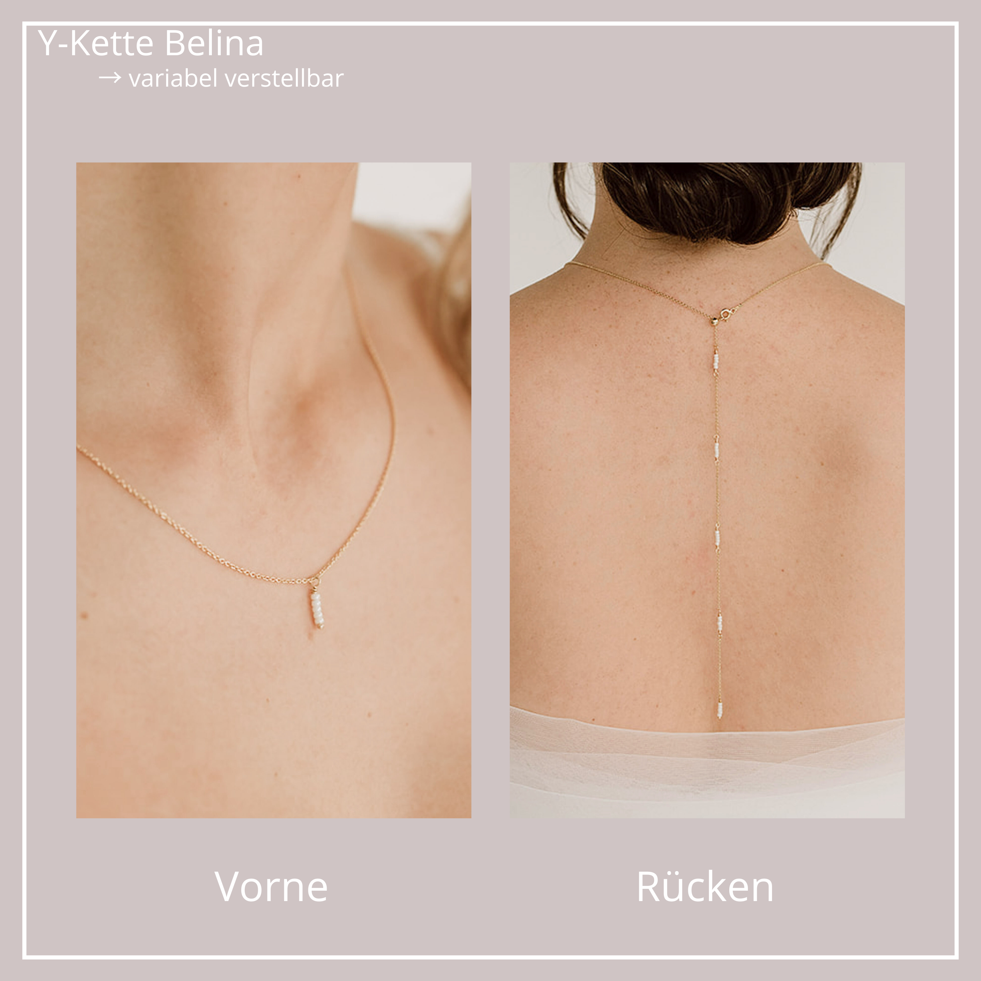 Belina Halskette mit Rückenkette | Brauthalskette mit Perlen - Y-Kette