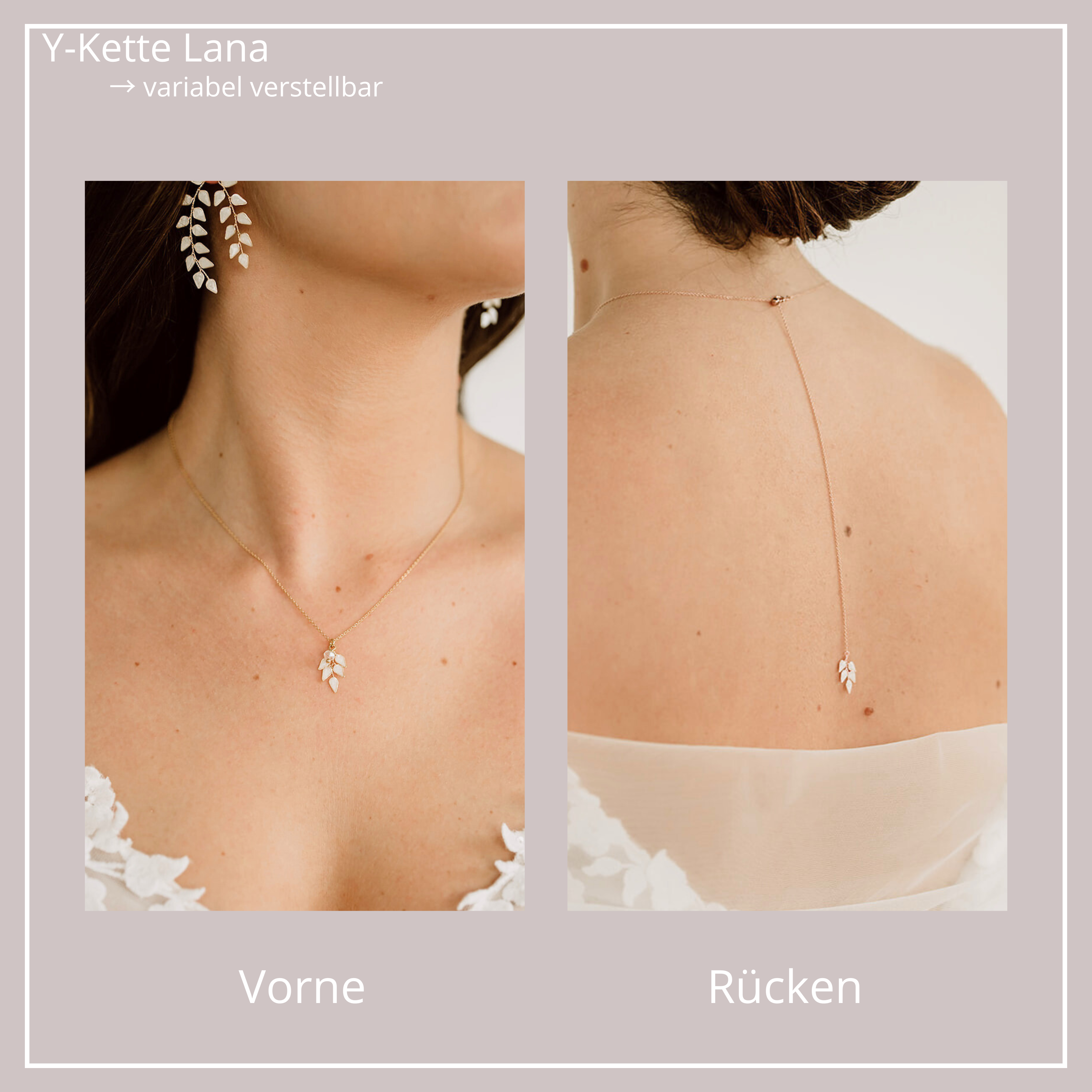 Lana Halskette mit Rückenkette | Brauthalskette mit Blättern, Y-Kette