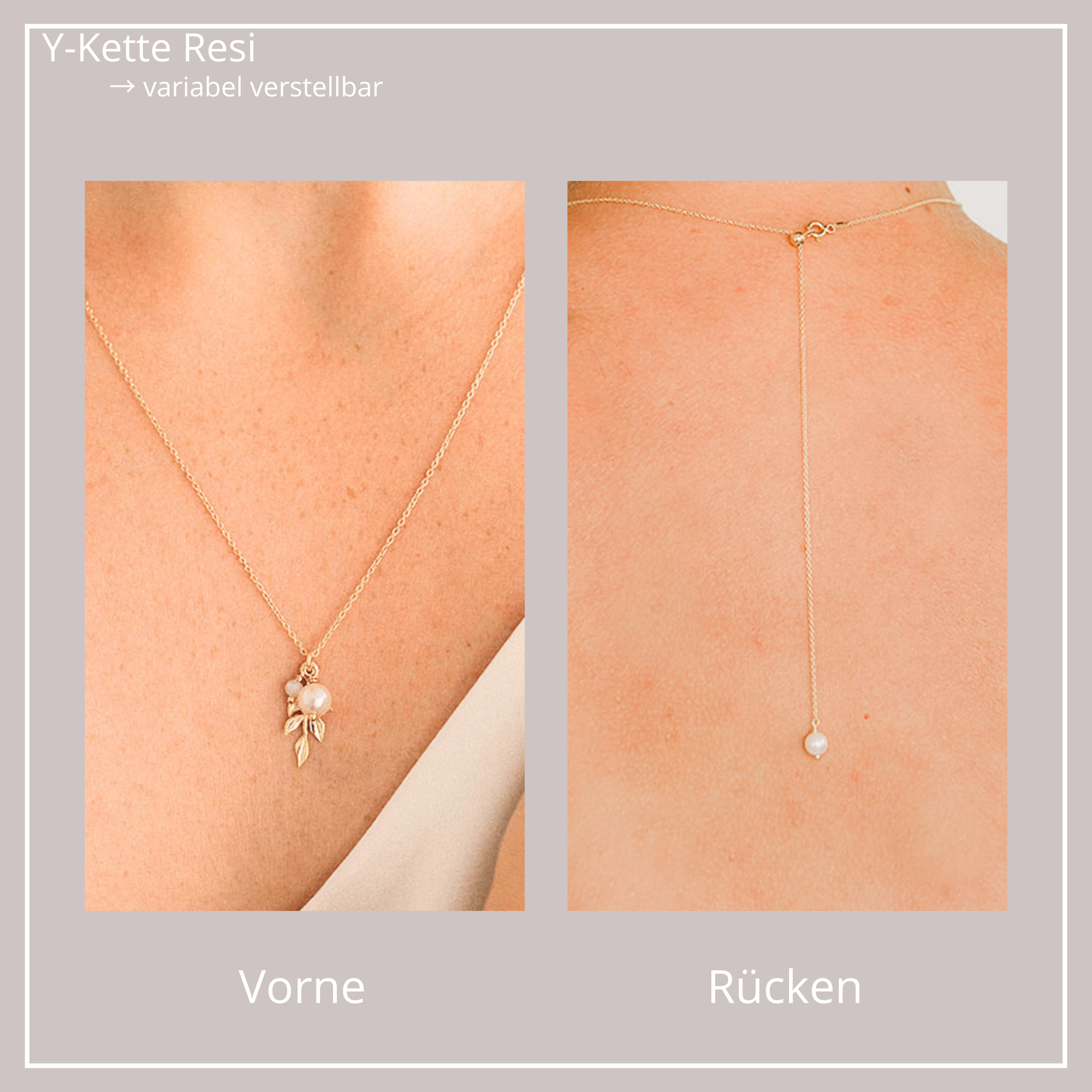 Resi Halskette mit Rückenkette | Braut Y-Kette mit Perlen und Blättern