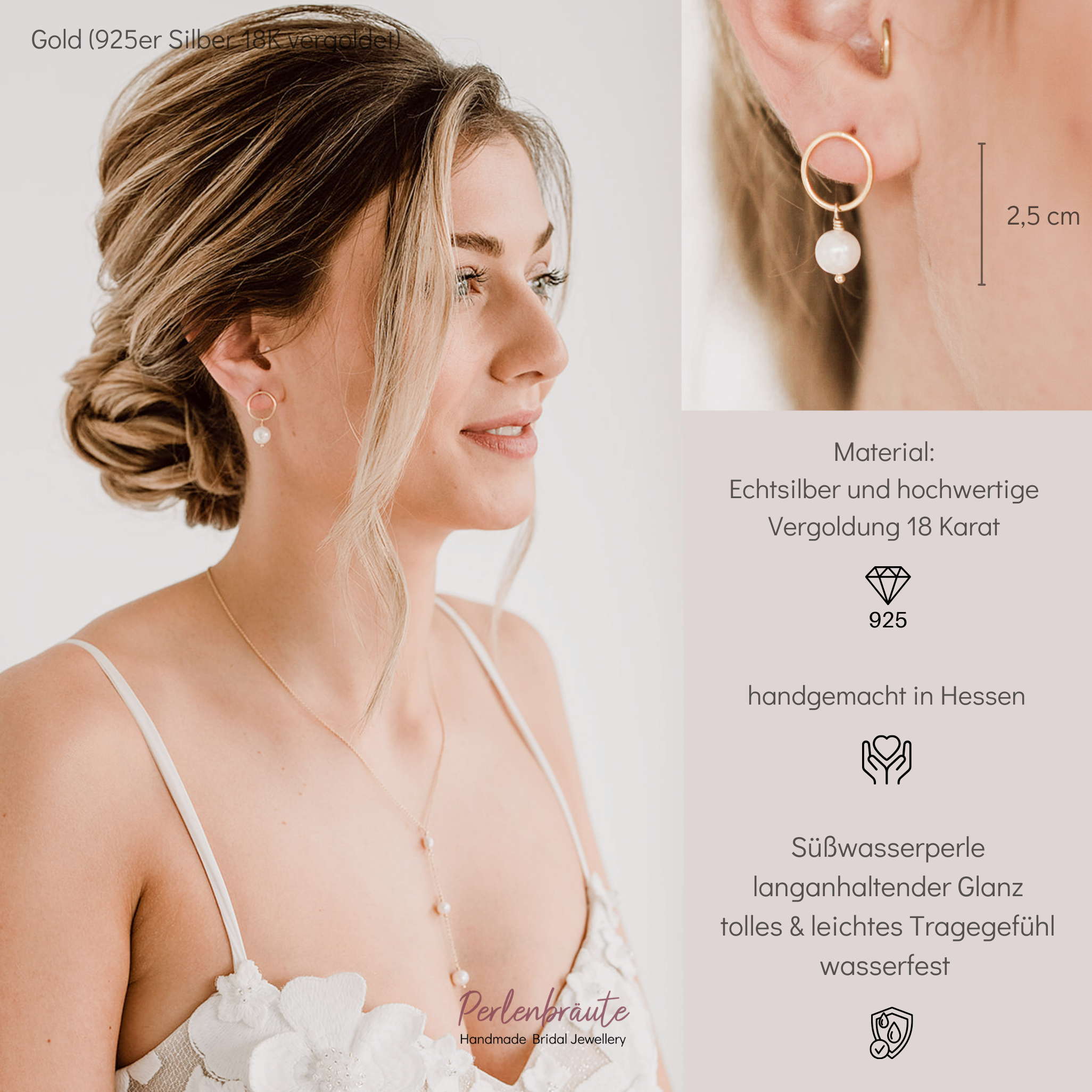 Toni | Brautohrringe mit echten Süßwasserperlen