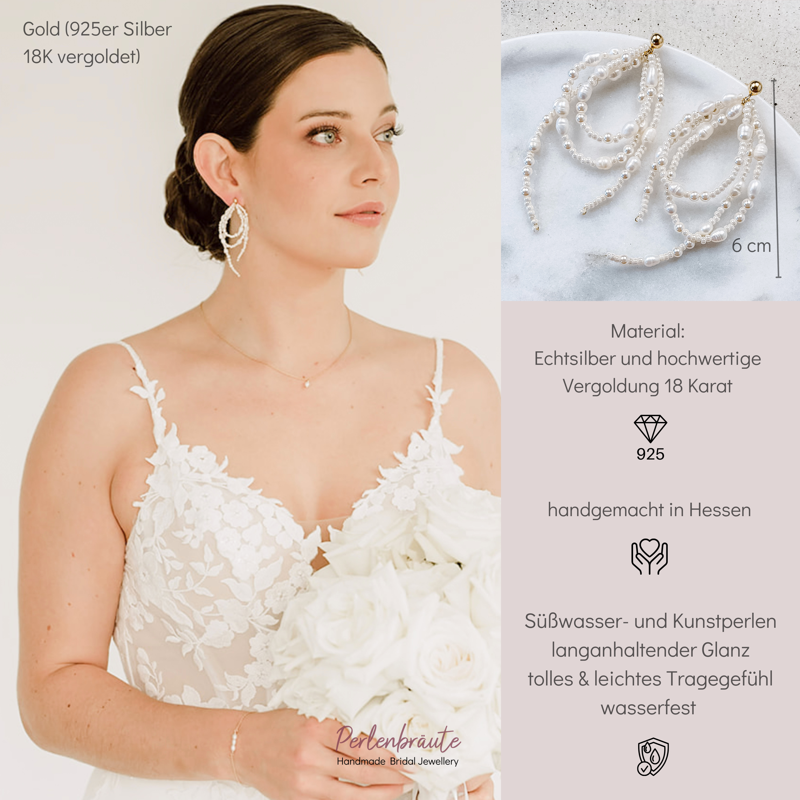 Valentina | Ohrringe Hochzeit mit echten Süßwasserperlen