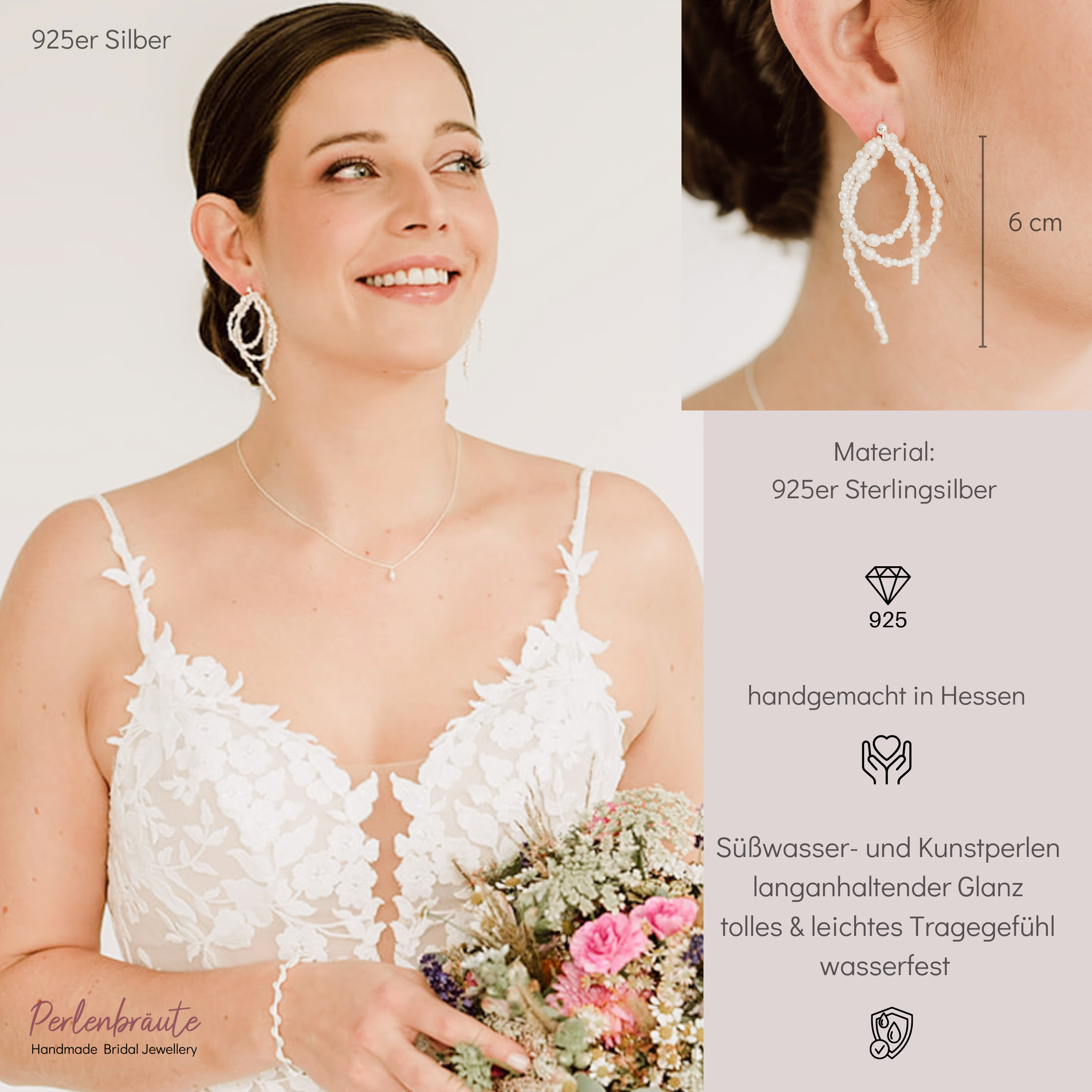 Valentina | Ohrringe Hochzeit mit echten Süßwasserperlen
