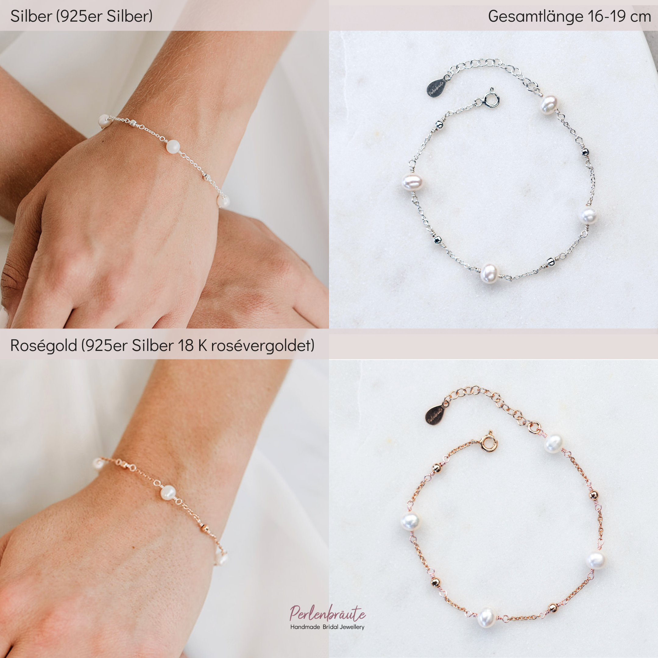 Valli | Brautarmband mit echten Perlen - Süßwasserperlen