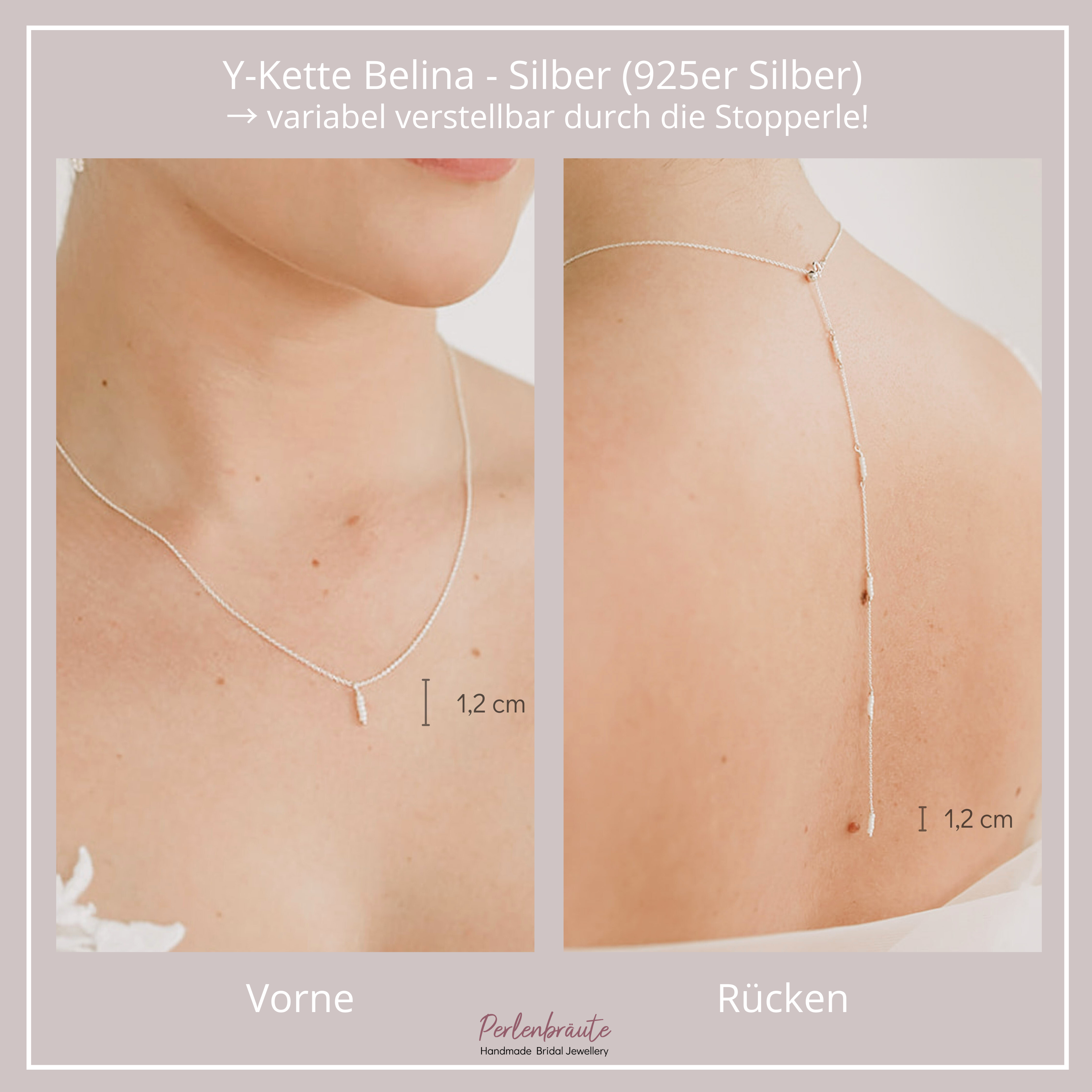 Belina Halskette mit Rückenkette | Brauthalskette mit Perlen - Y-Kette