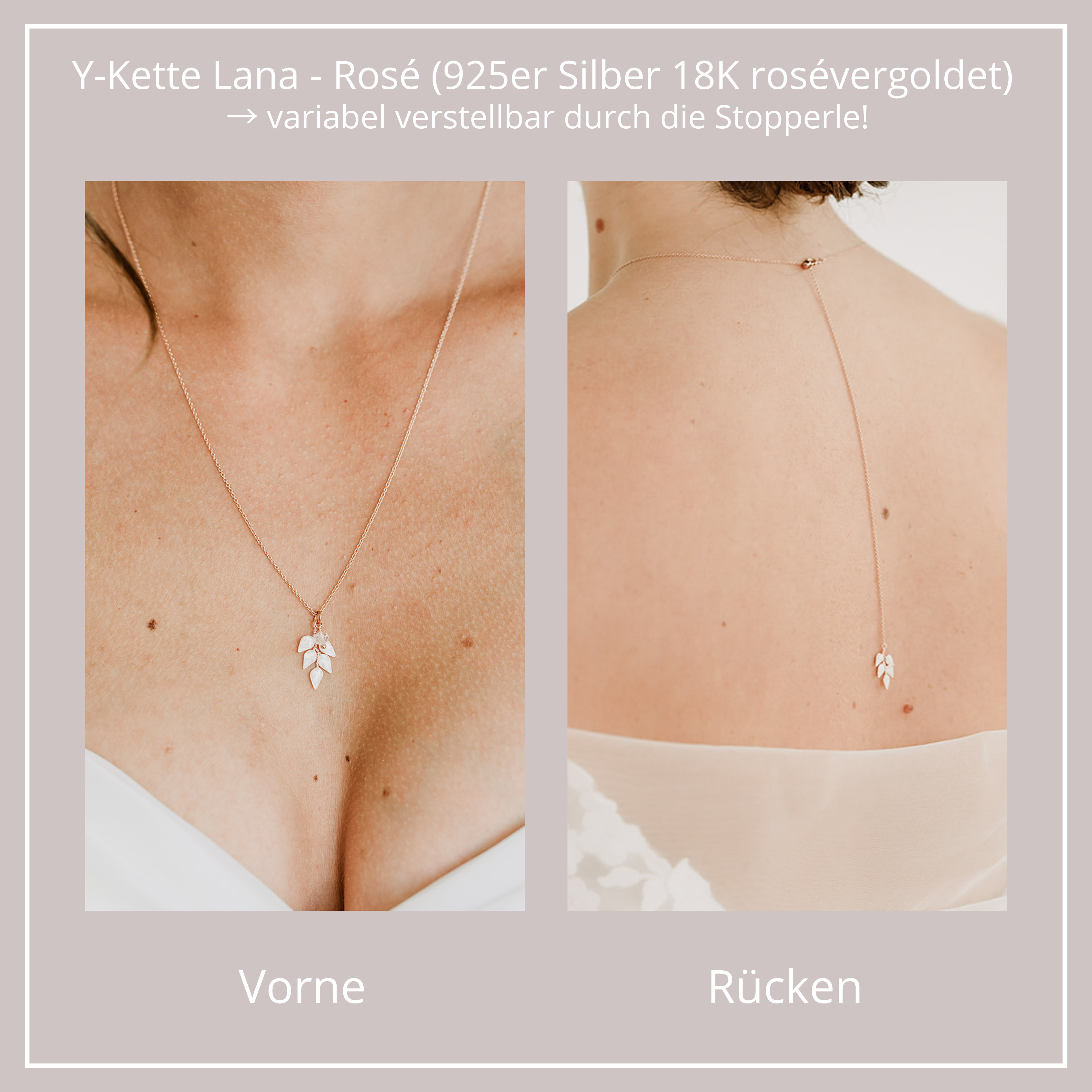 Lana Halskette mit Rückenkette | Brauthalskette mit Blättern, Y-Kette