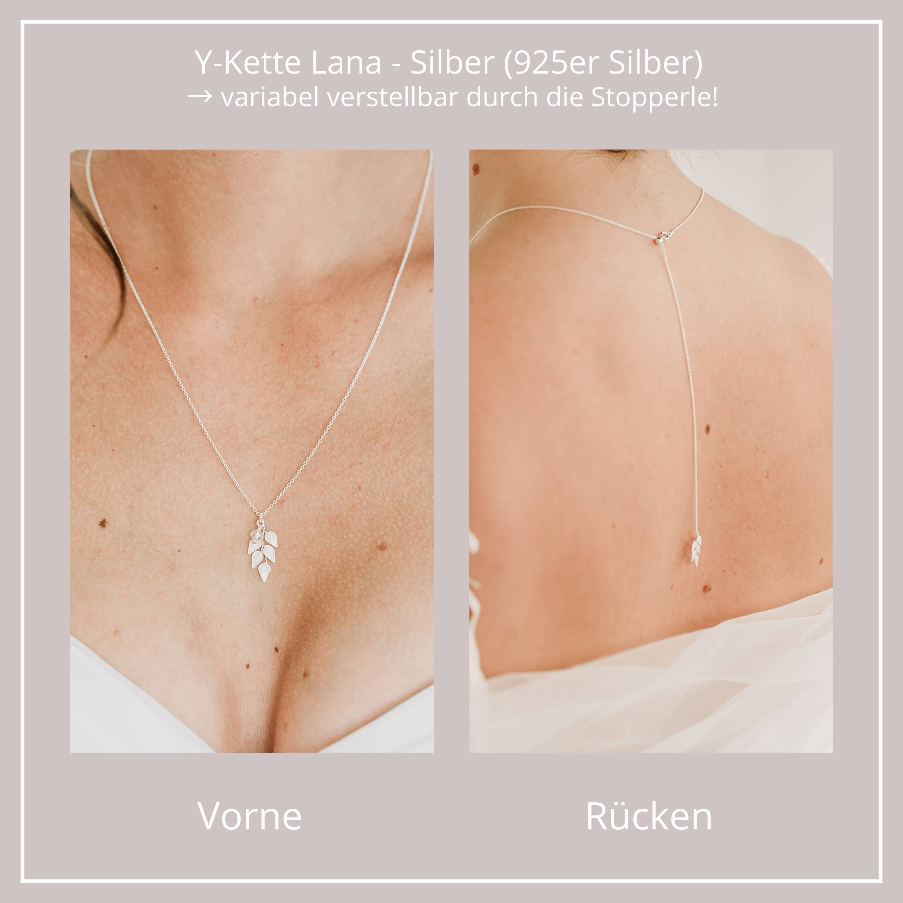 Lana Halskette mit Rückenkette | Brauthalskette mit Blättern, Y-Kette