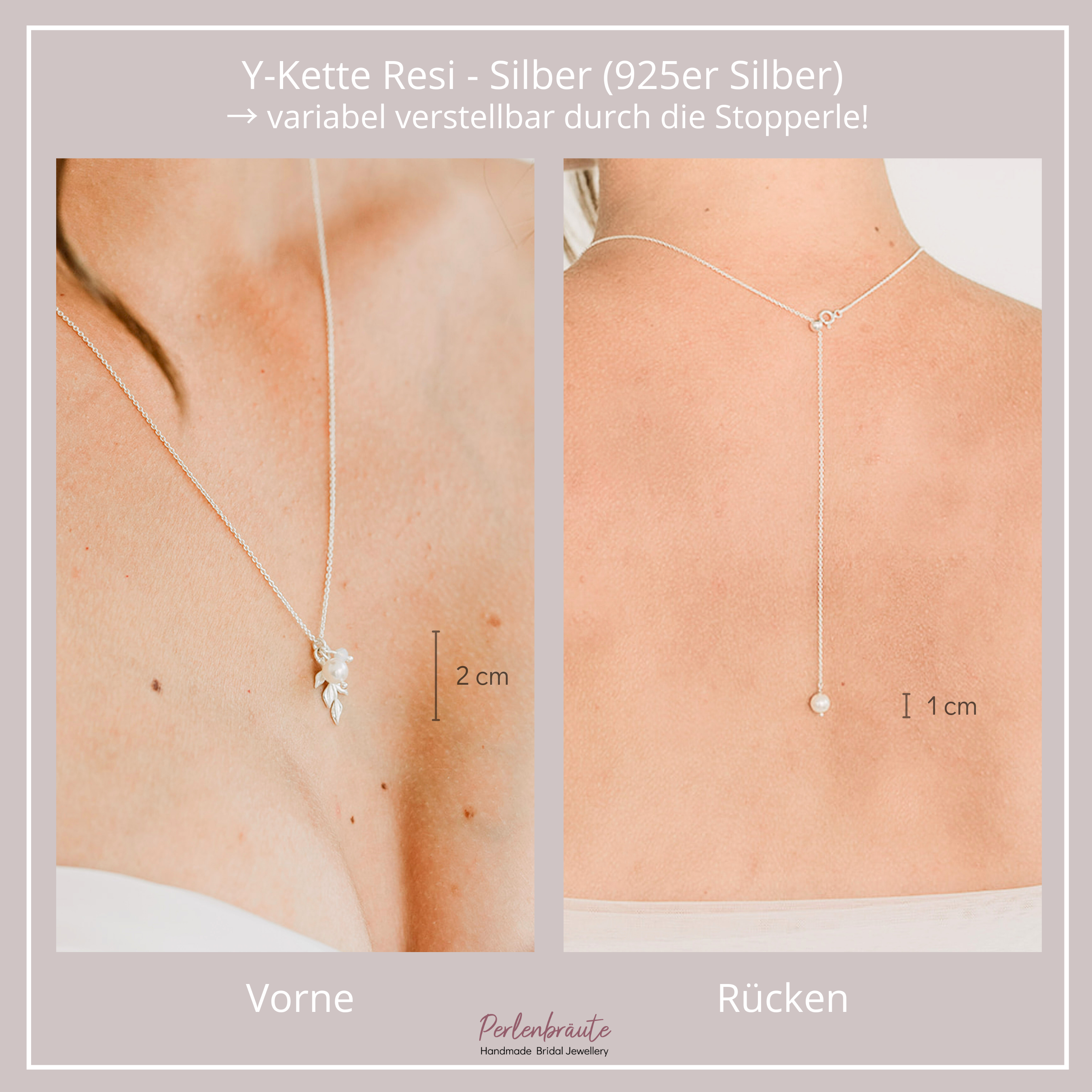 Resi Halskette mit Rückenkette | Braut Y-Kette mit Perlen und Blättern