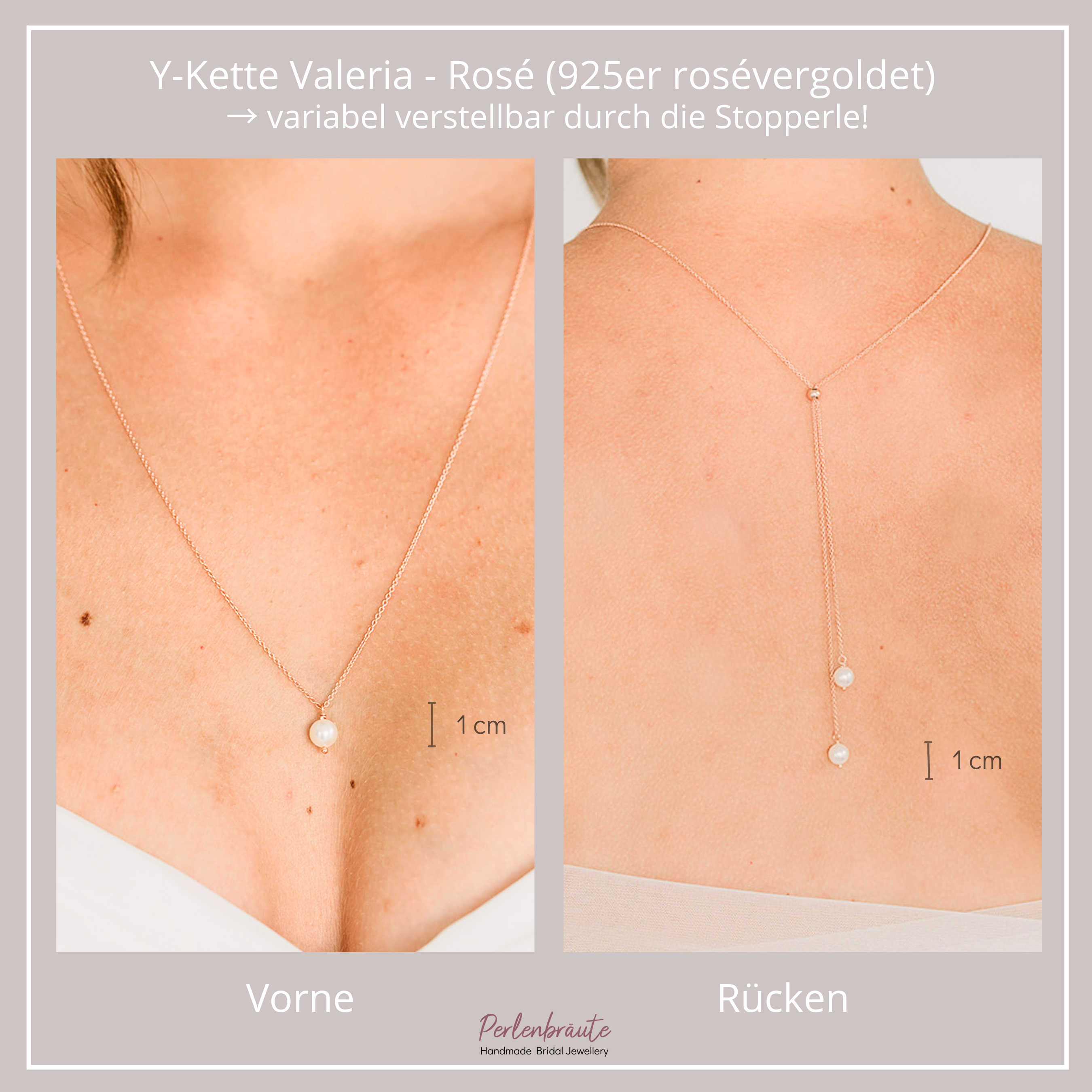 Valeria Halskette mit Rückenkette | Rückenkette mit 2 Perlenanhänger - Y-Kette