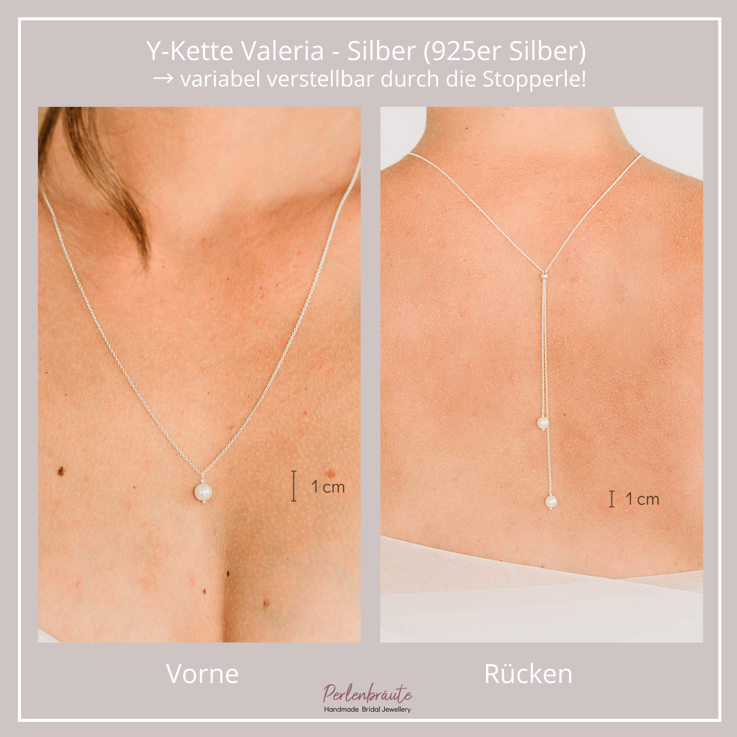 Valeria Halskette mit Rückenkette | Rückenkette mit 2 Perlenanhänger - Y-Kette