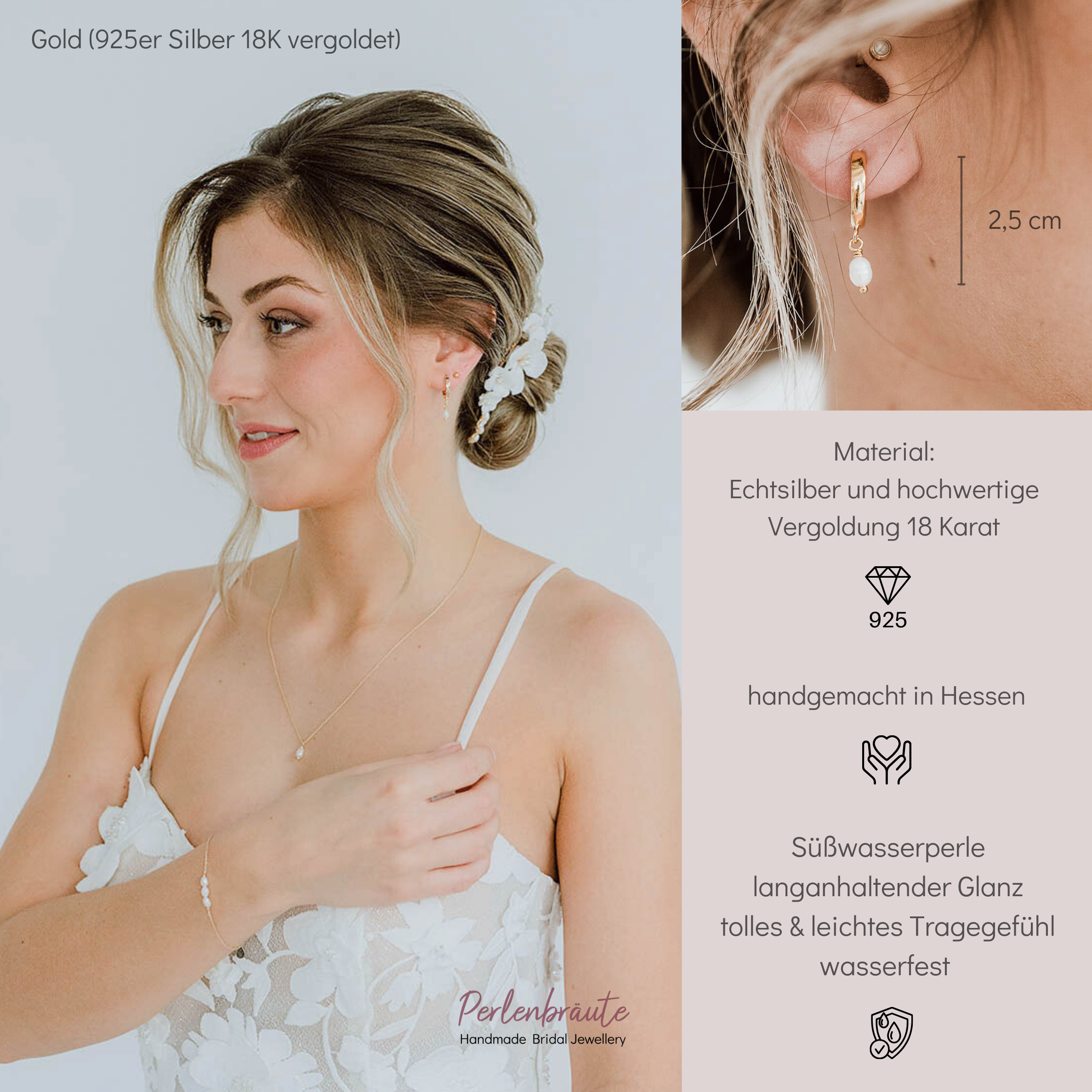 Amelie | Ohrringe Hochzeit, Creolen mit kleiner Perle