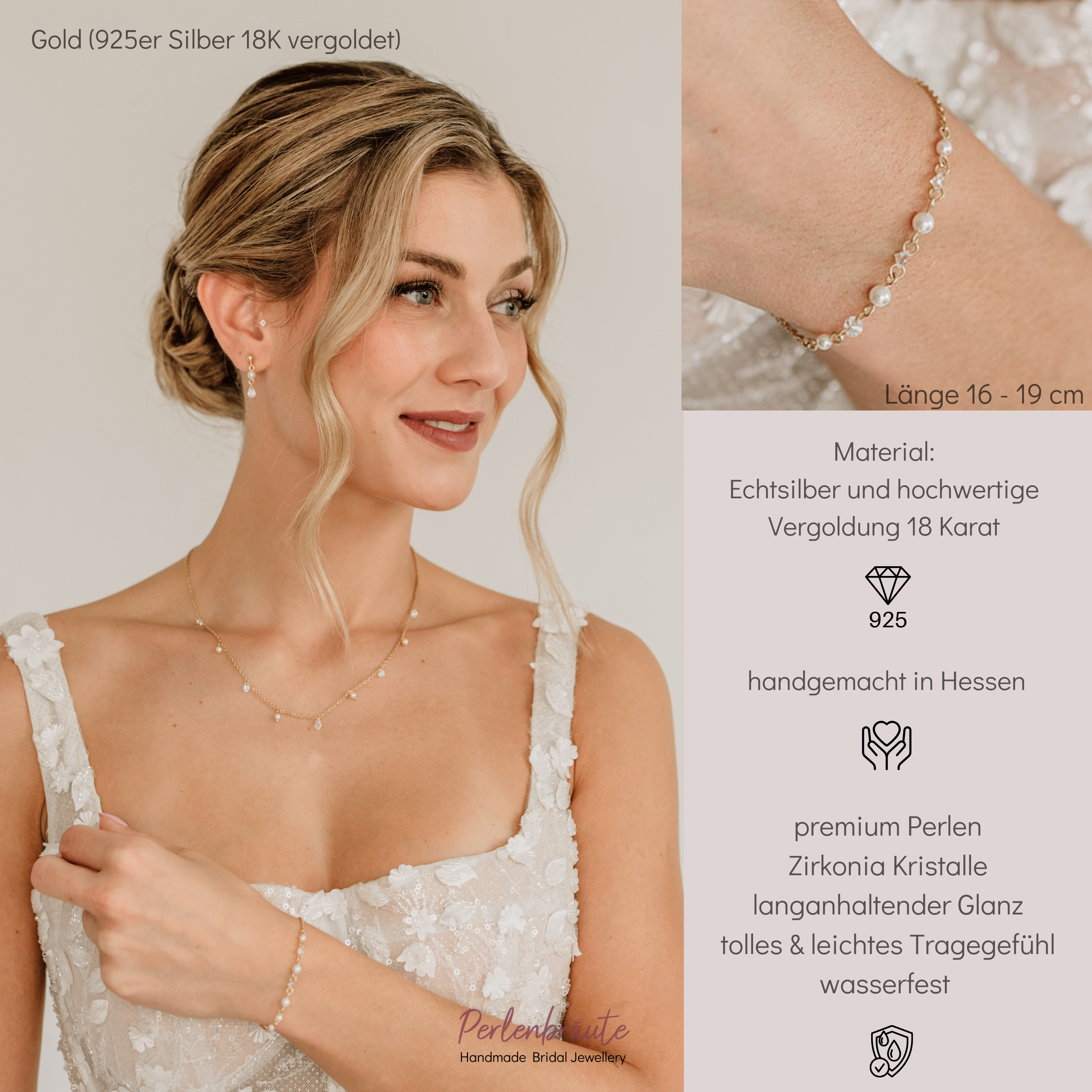 Amina | Braut Armband mit Perlen und Kristallen