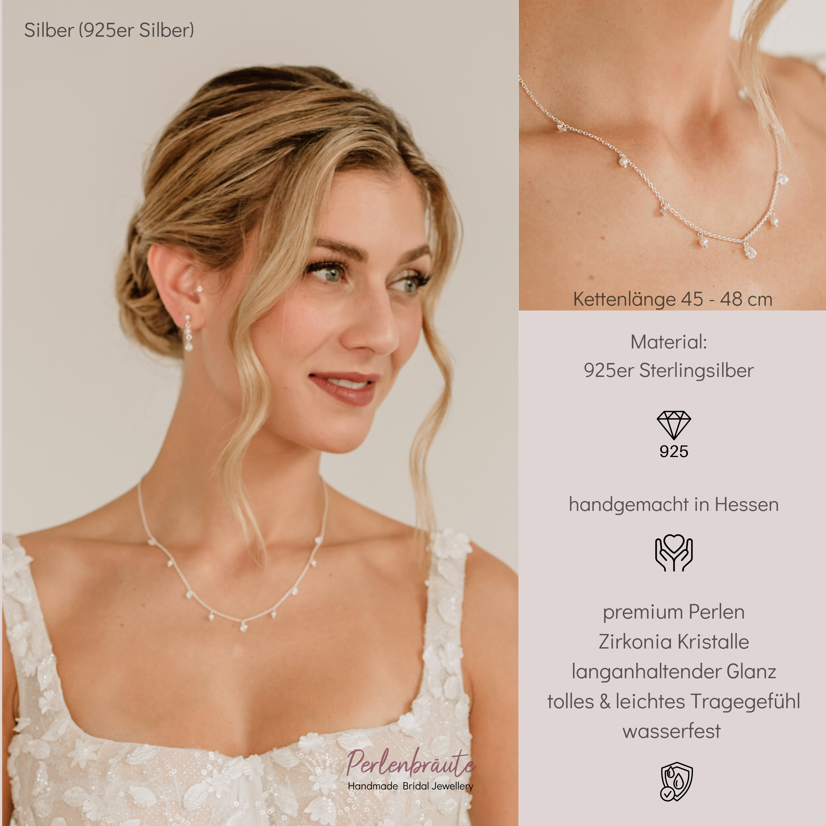 Amina | Braut Halskette mit Perlen