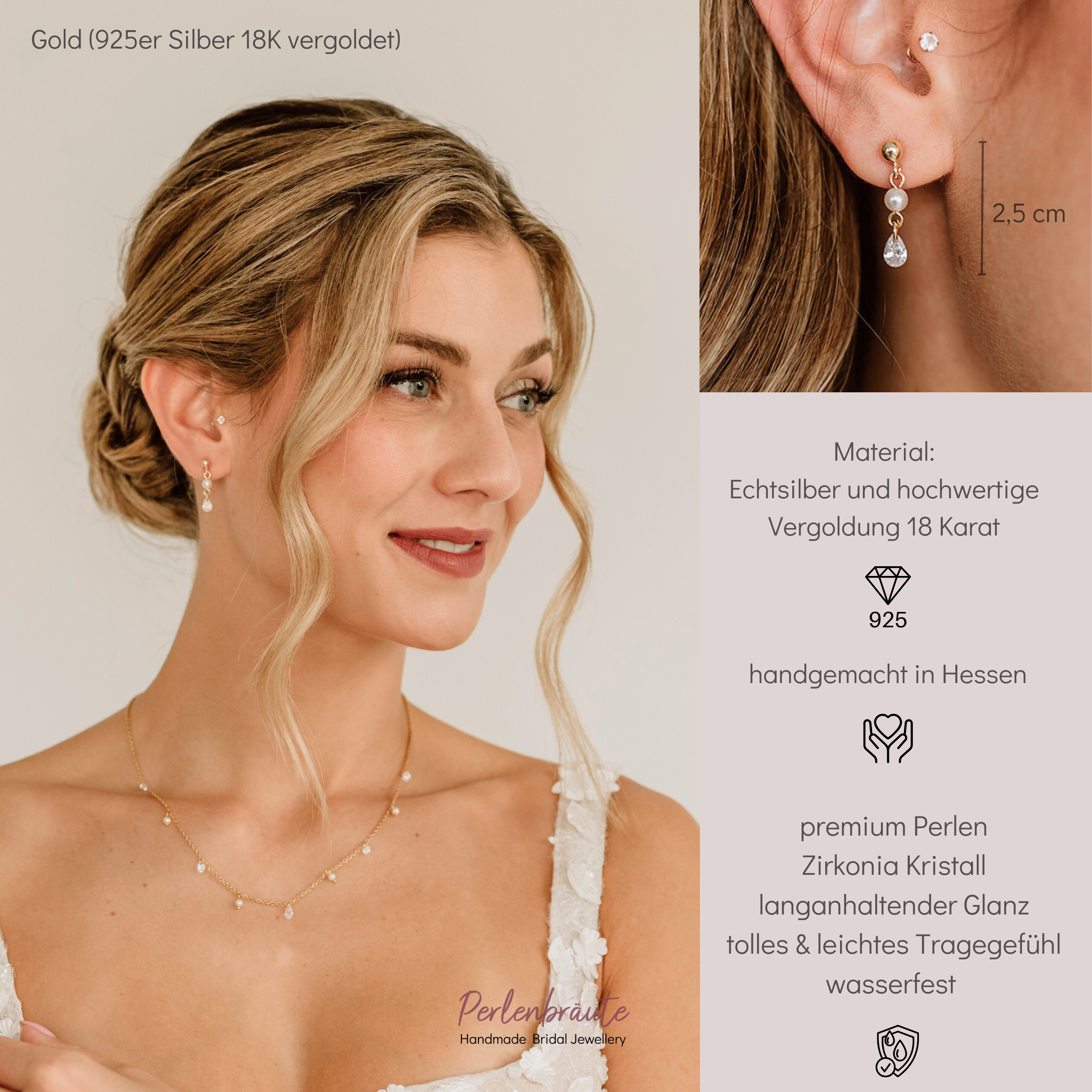 Amina | Braut Ohrringe mit Perlen und Kristallen