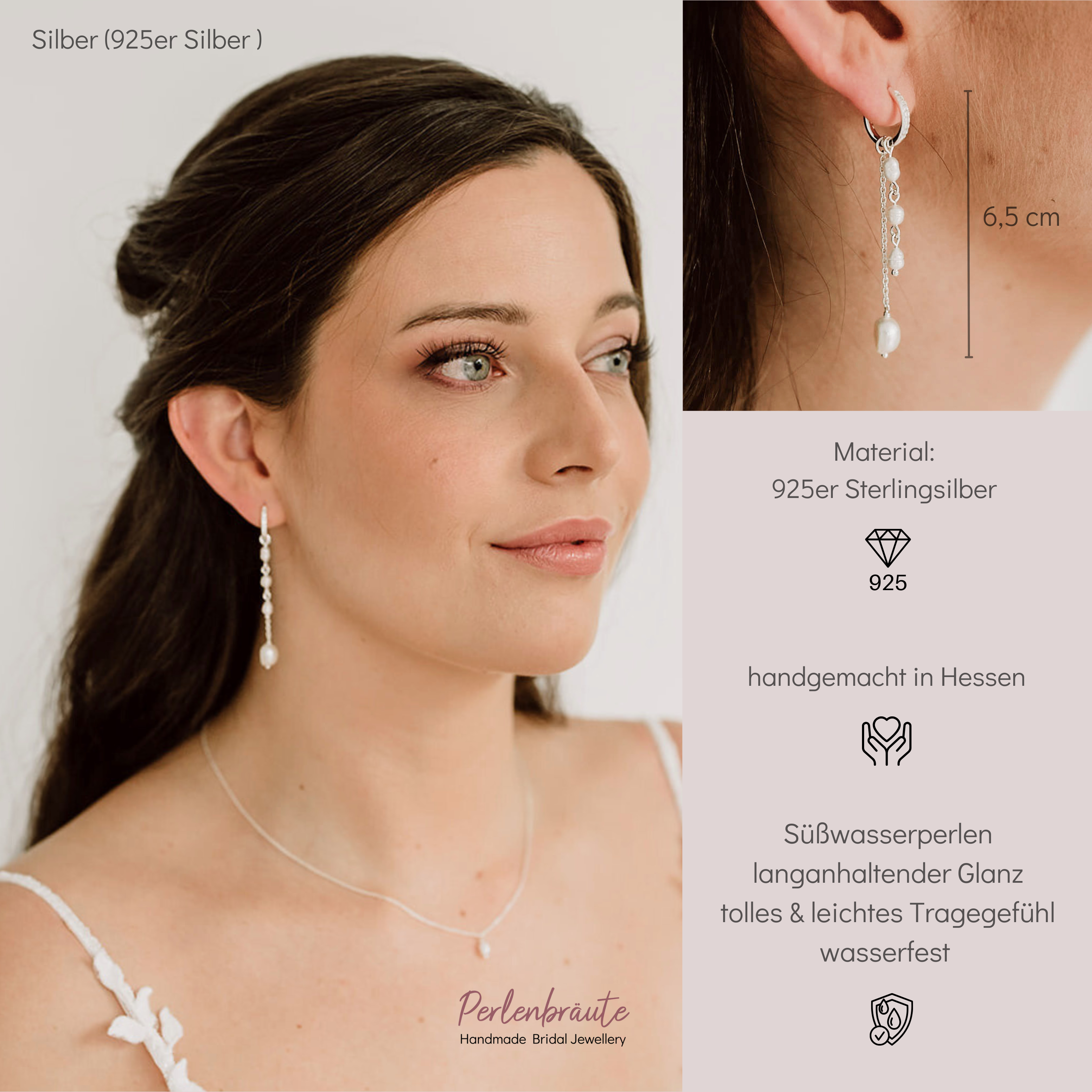 Ariana | Brautohrringe - Creolen mit Zirkonia und echten Süßwasserperlen