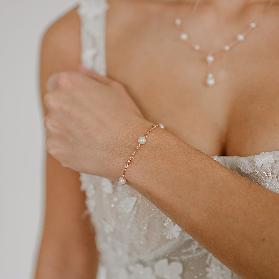 Valli | Brautarmband mit echten Perlen - Süßwasserperlen