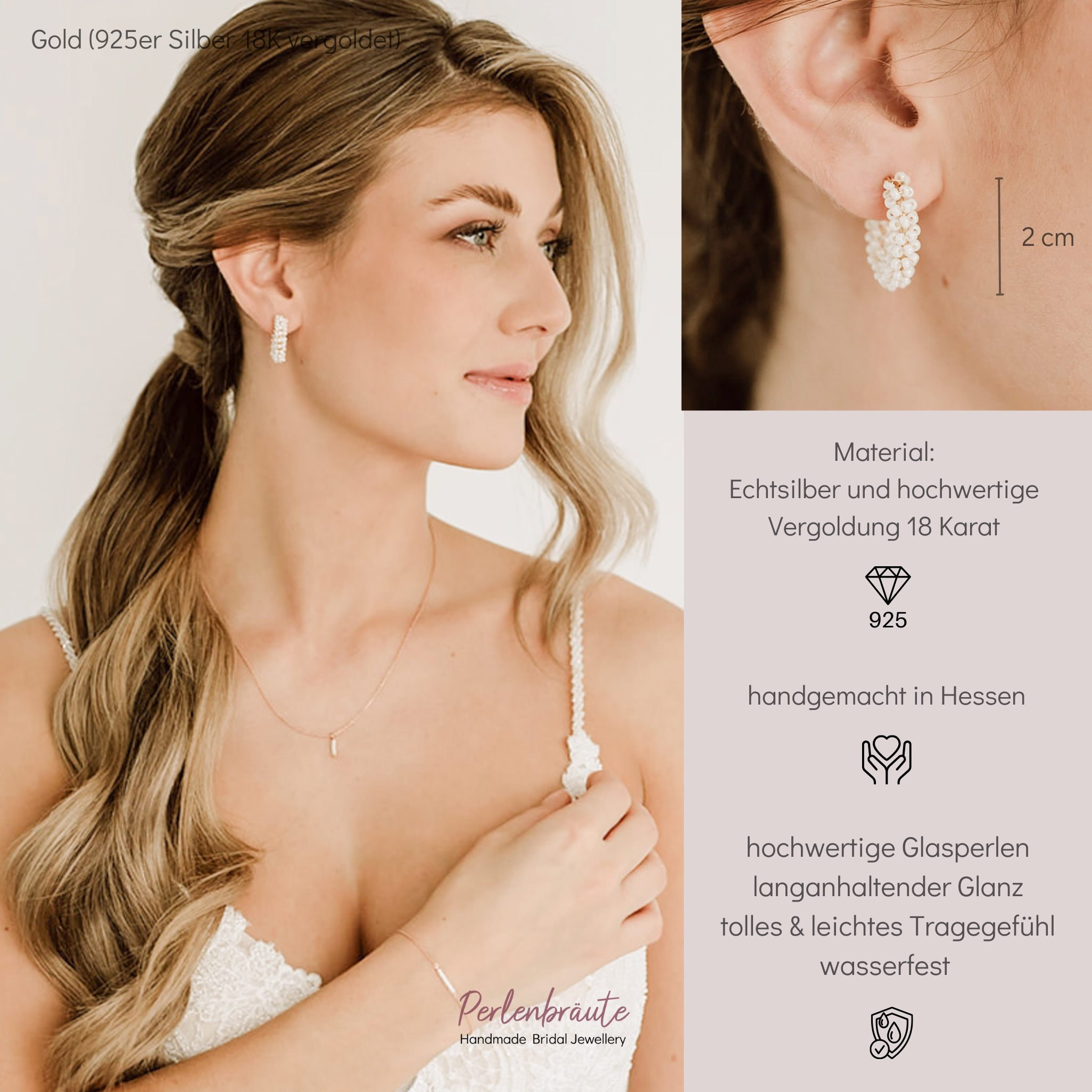 Belina | Ohrringe Hochzeit, Creolen mit kleinen Perlen