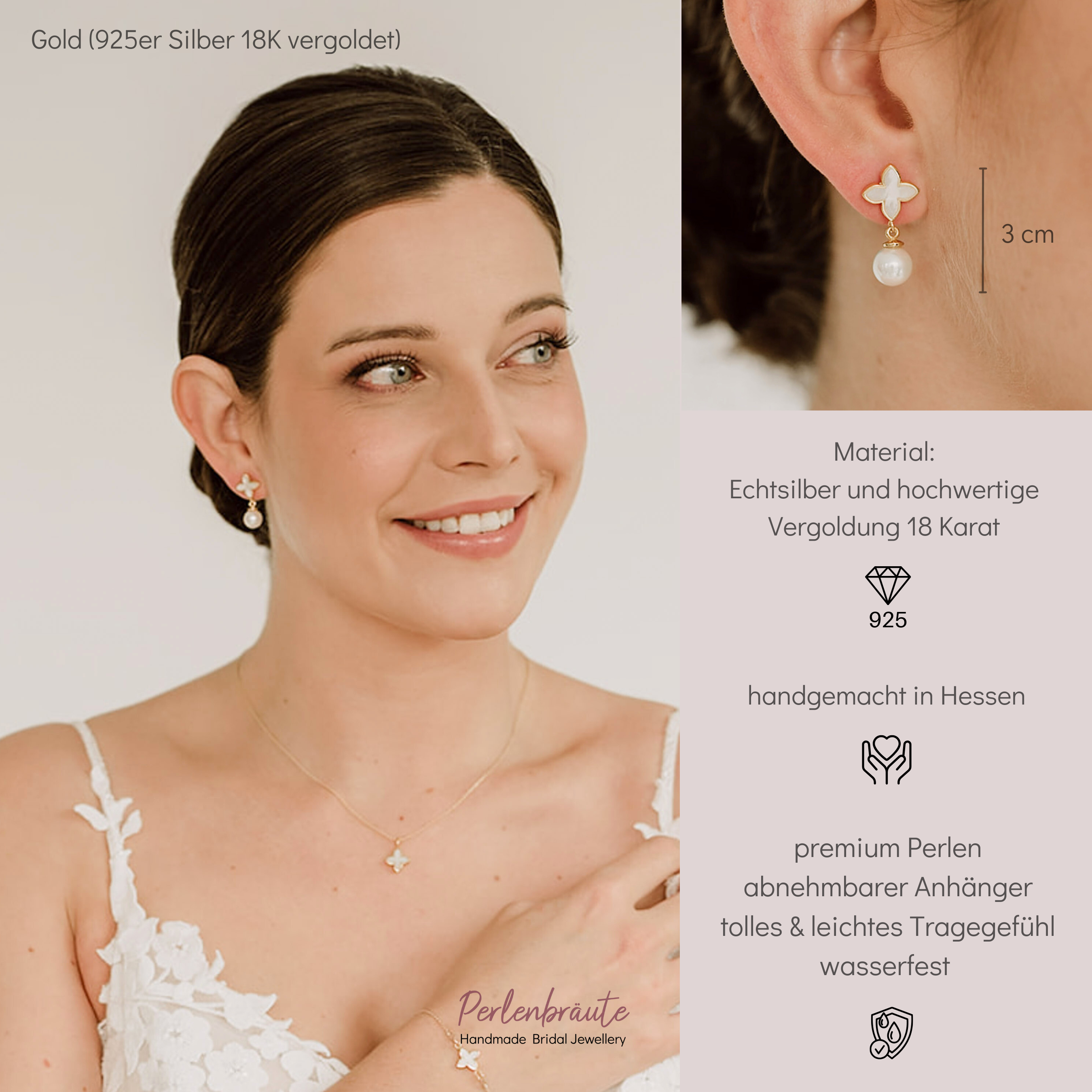 Daisy mit Perle | Ohrringe Hochzeit mit Blüte und Perle