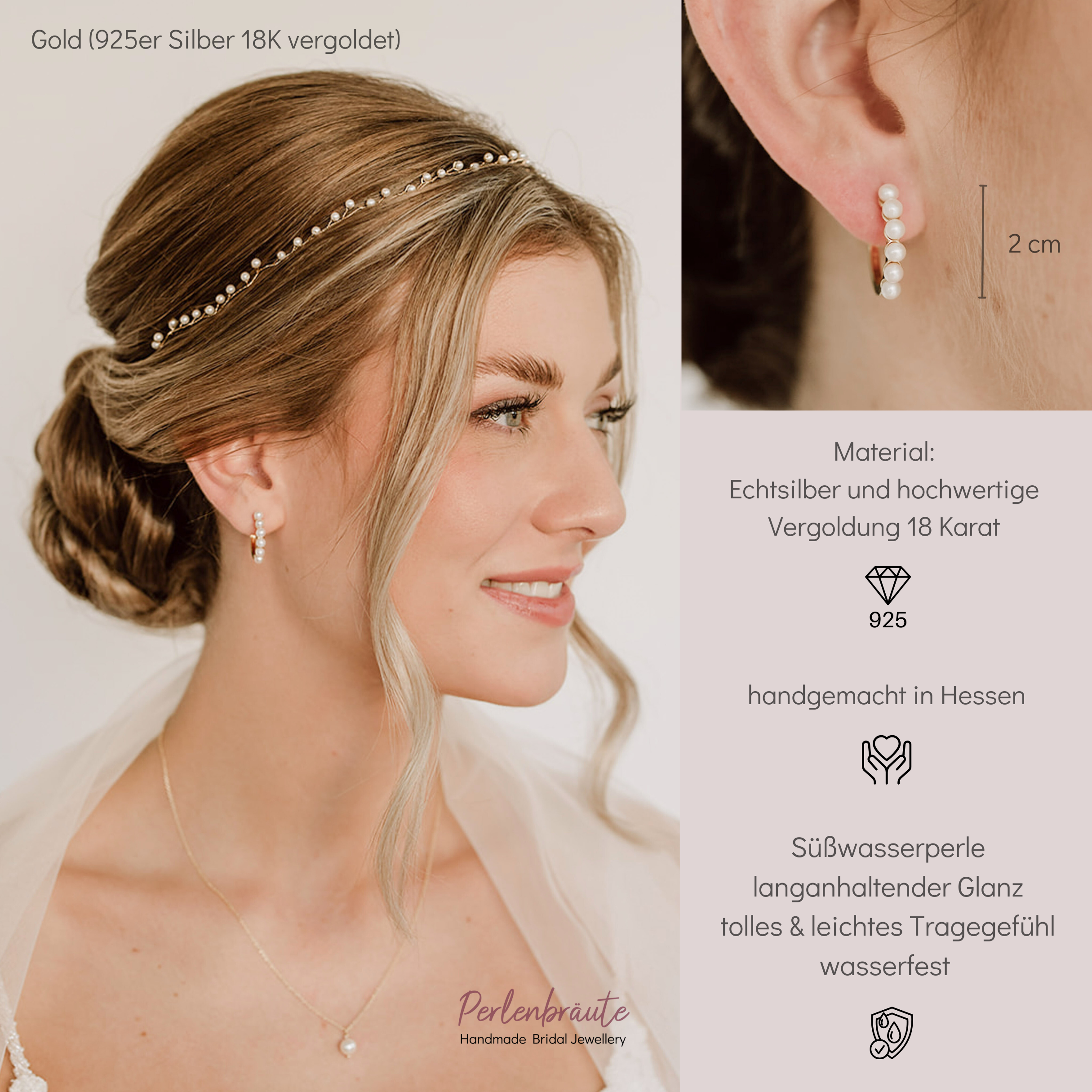 Elli | Creolen Hochzeit mit kleinen - echten Perlen